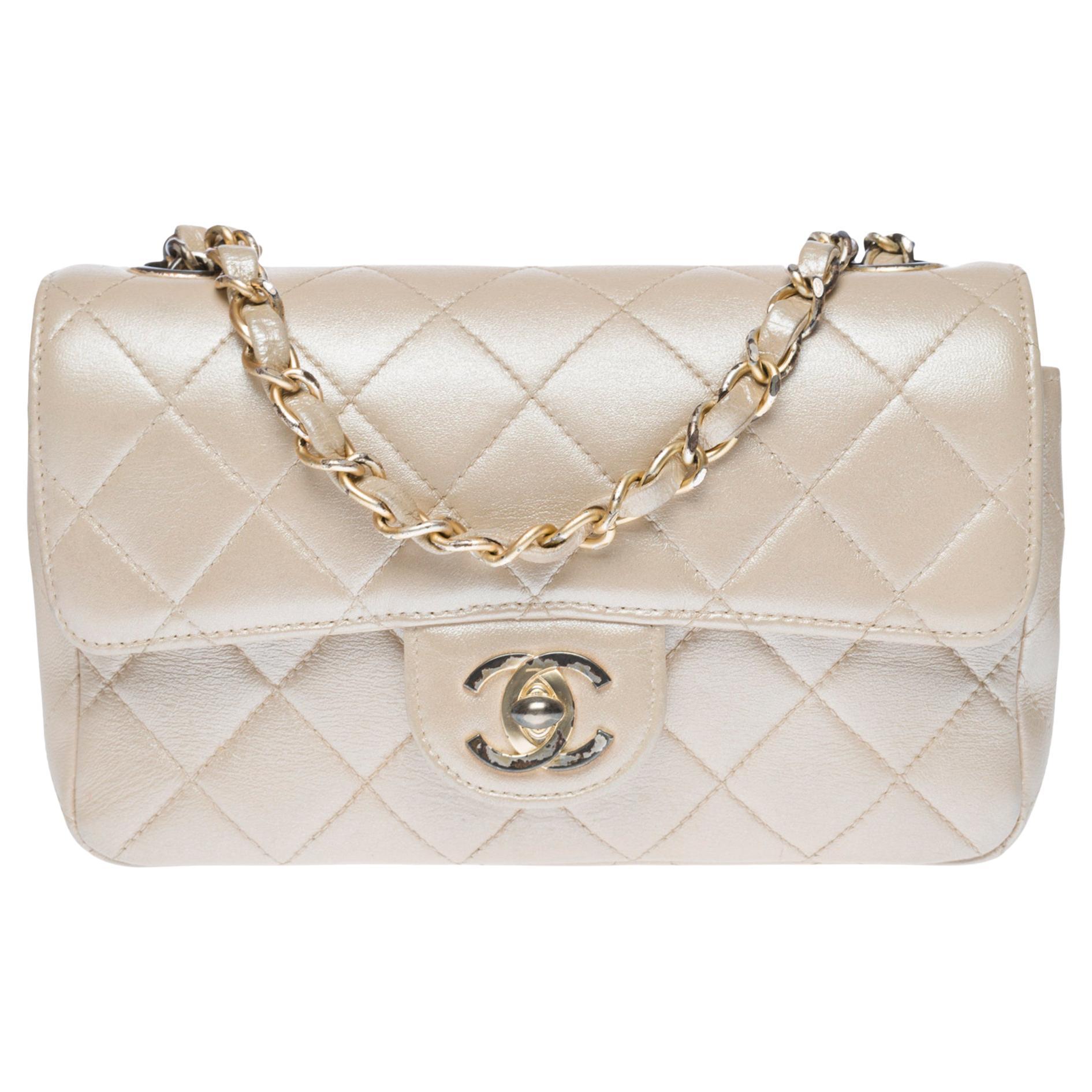 Chanel Mini Timeless flap shoulder bag in metallic mother-of-pearl leather,  GHW at 1stDibs