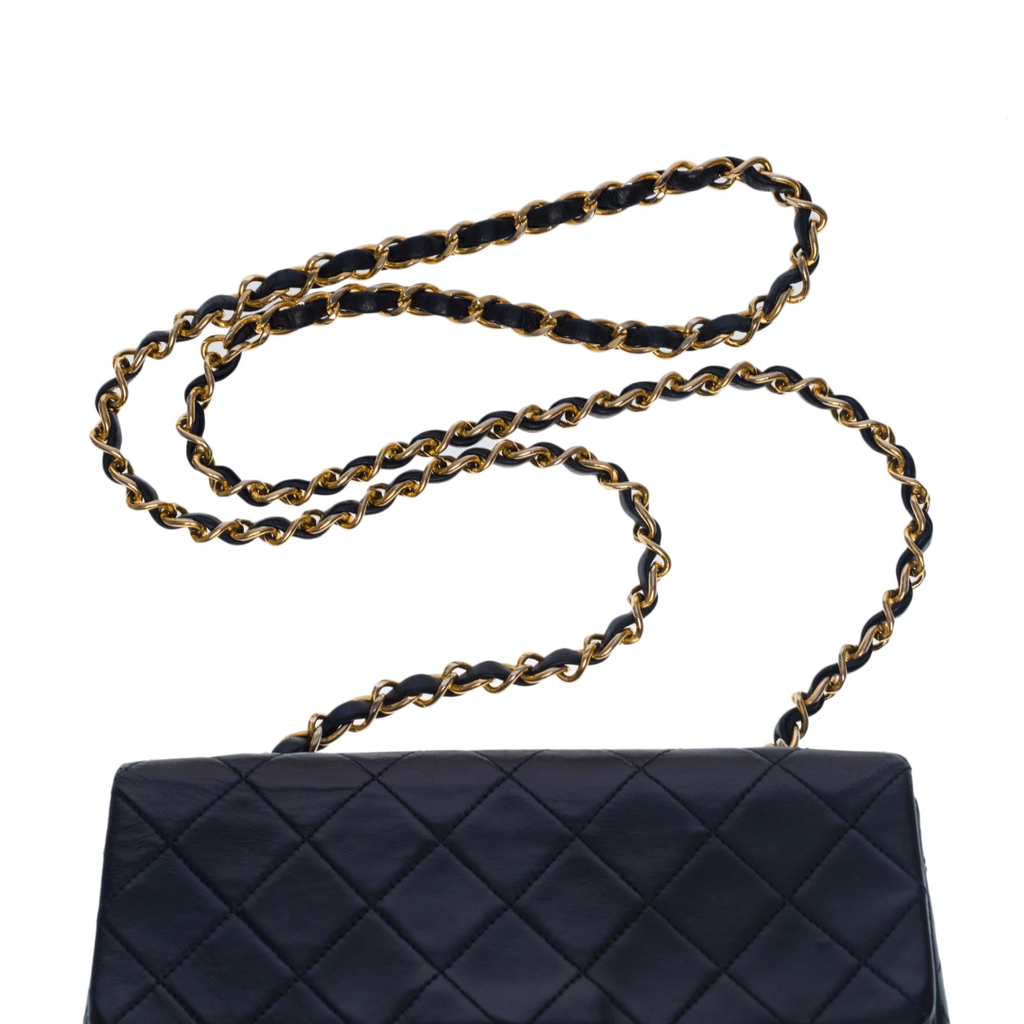 Chanel Mini Timeless flap shoulder bag in navy blue quilted lambskin, GHW For Sale 1