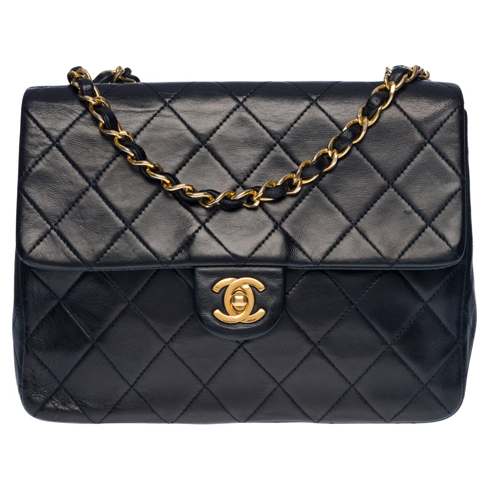 Chanel Mini Timeless flap shoulder bag in navy blue quilted lambskin, GHW For Sale