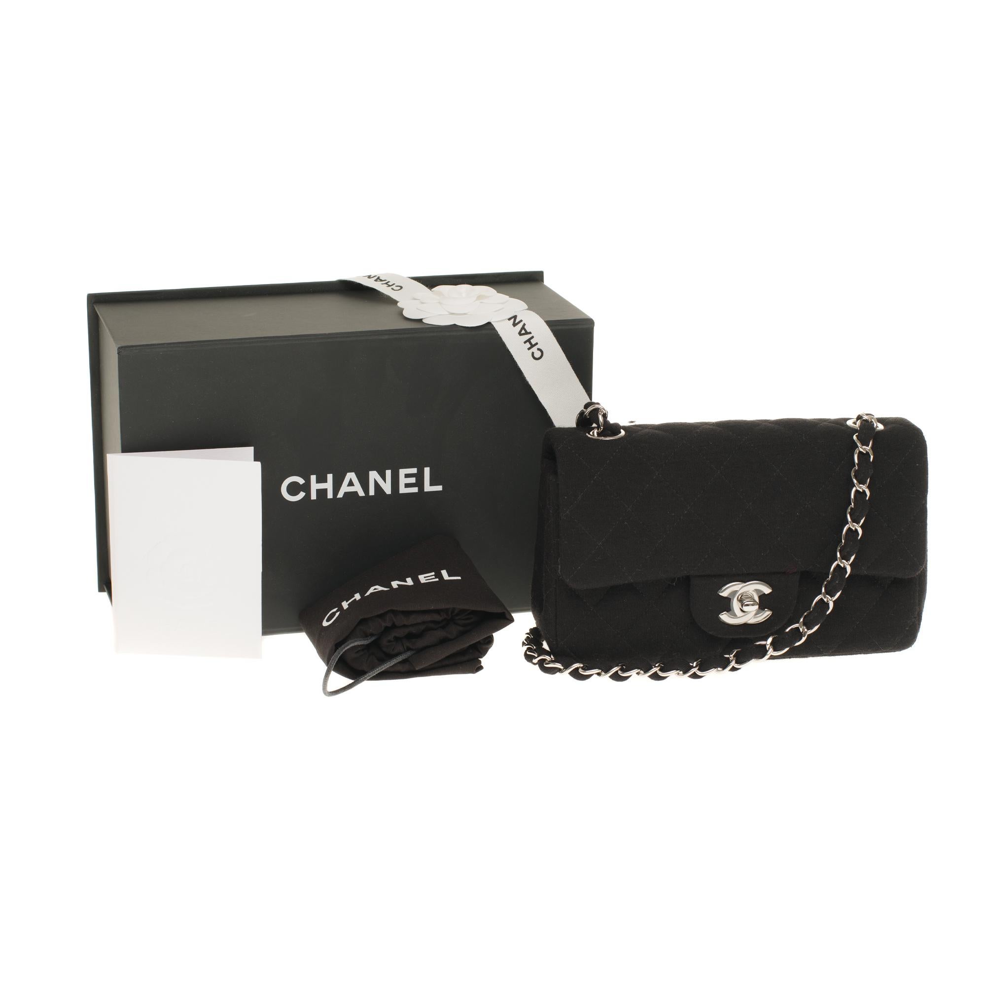 Chanel Mini Timeless handbag in black quilted Tweed and silver hardware 7