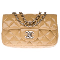 Chanel Mini Timeless Shoulder bag in beige quilted patent leather and SHW