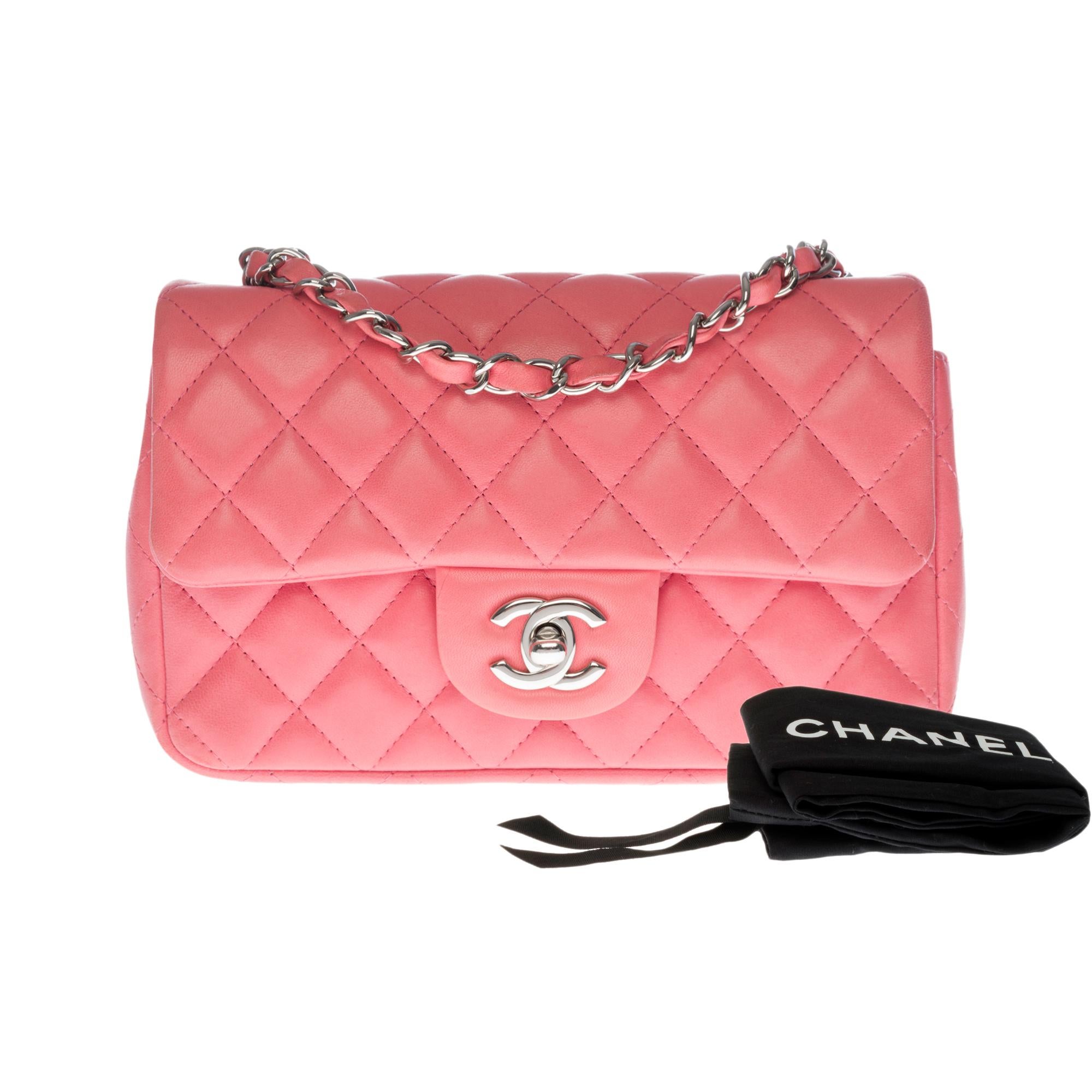 Chanel Mini Timeless Shoulder bag in Pink quilted leather and silver hardware 5