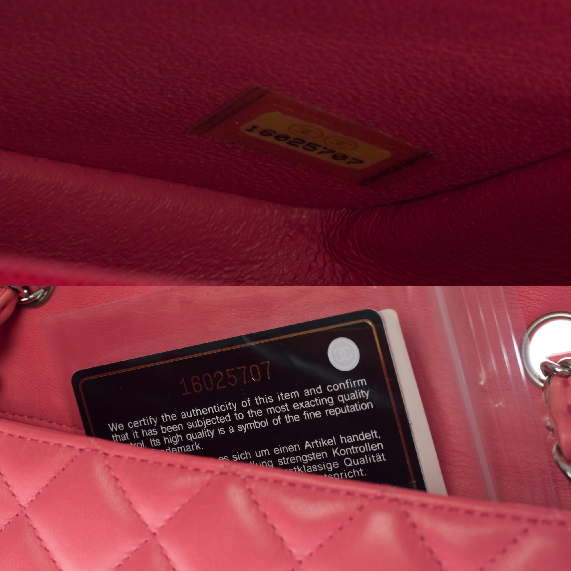 Chanel Mini Timeless Shoulder bag in Pink quilted leather and silver hardware In Good Condition In Paris, IDF