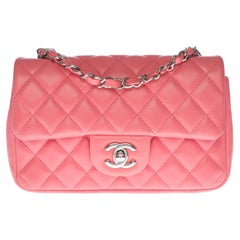 Chanel Mini Timeless Shoulder bag in Pink quilted leather and silver hardware