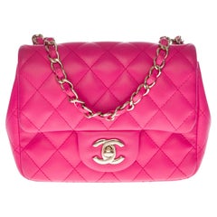 Chanel Mini Timeless Shoulder bag in Pink quilted leather and silver hardware
