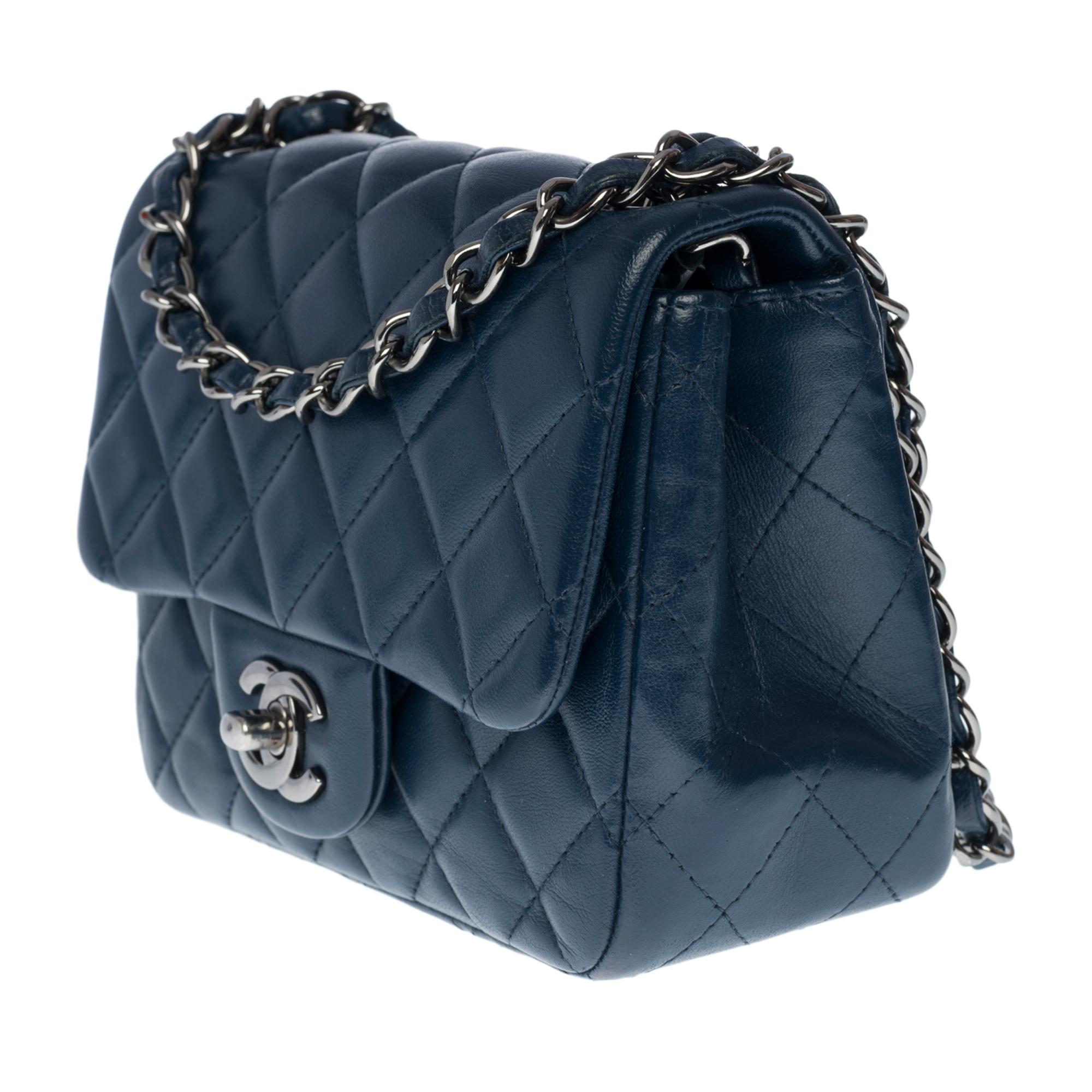 Black Chanel Mini Timeless Shoulder Flap bag in Dark Blue quilted leather, SHW