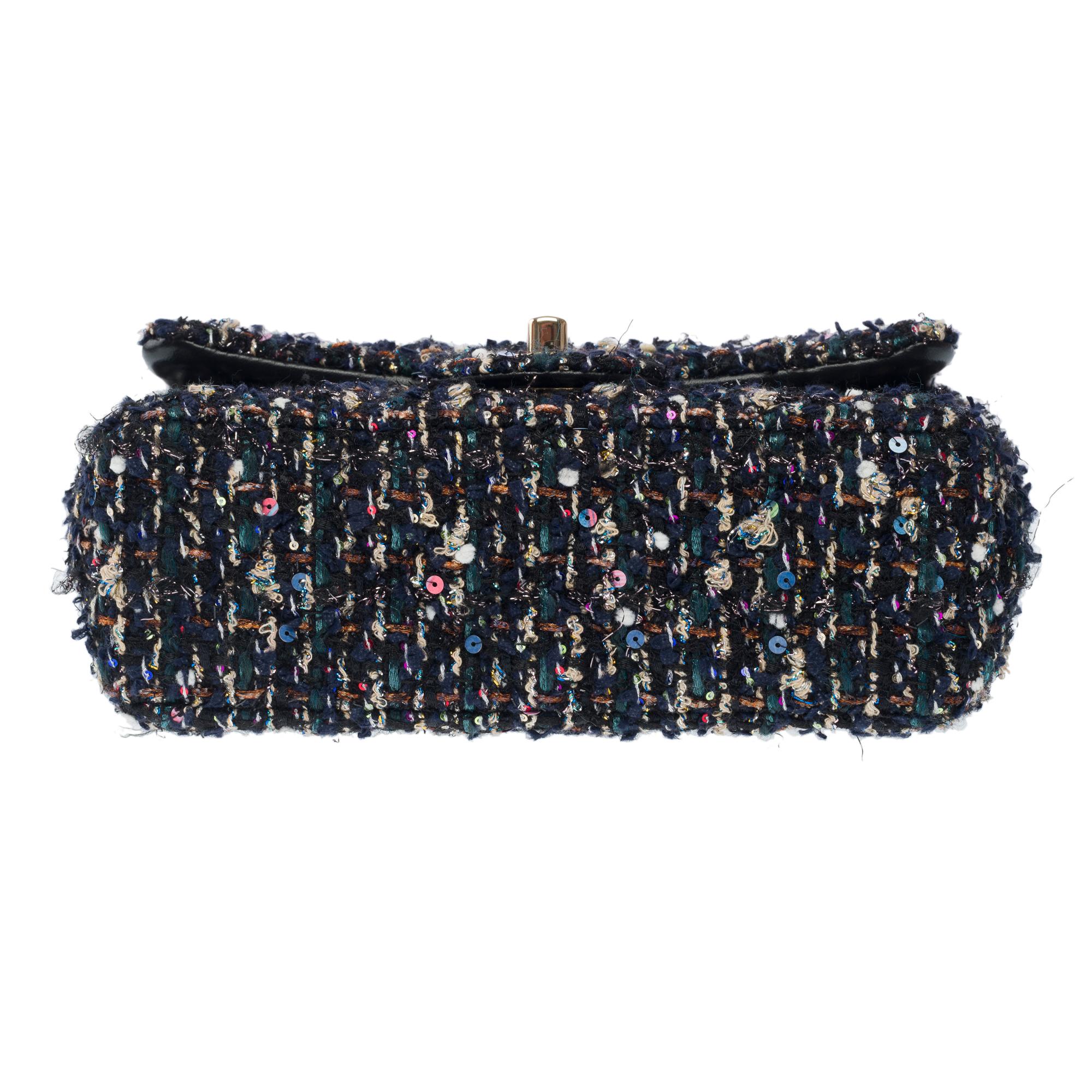 Chanel Mini Timeless shoulder flap bag in Multicolor Tweed & Sequins , CHW 7