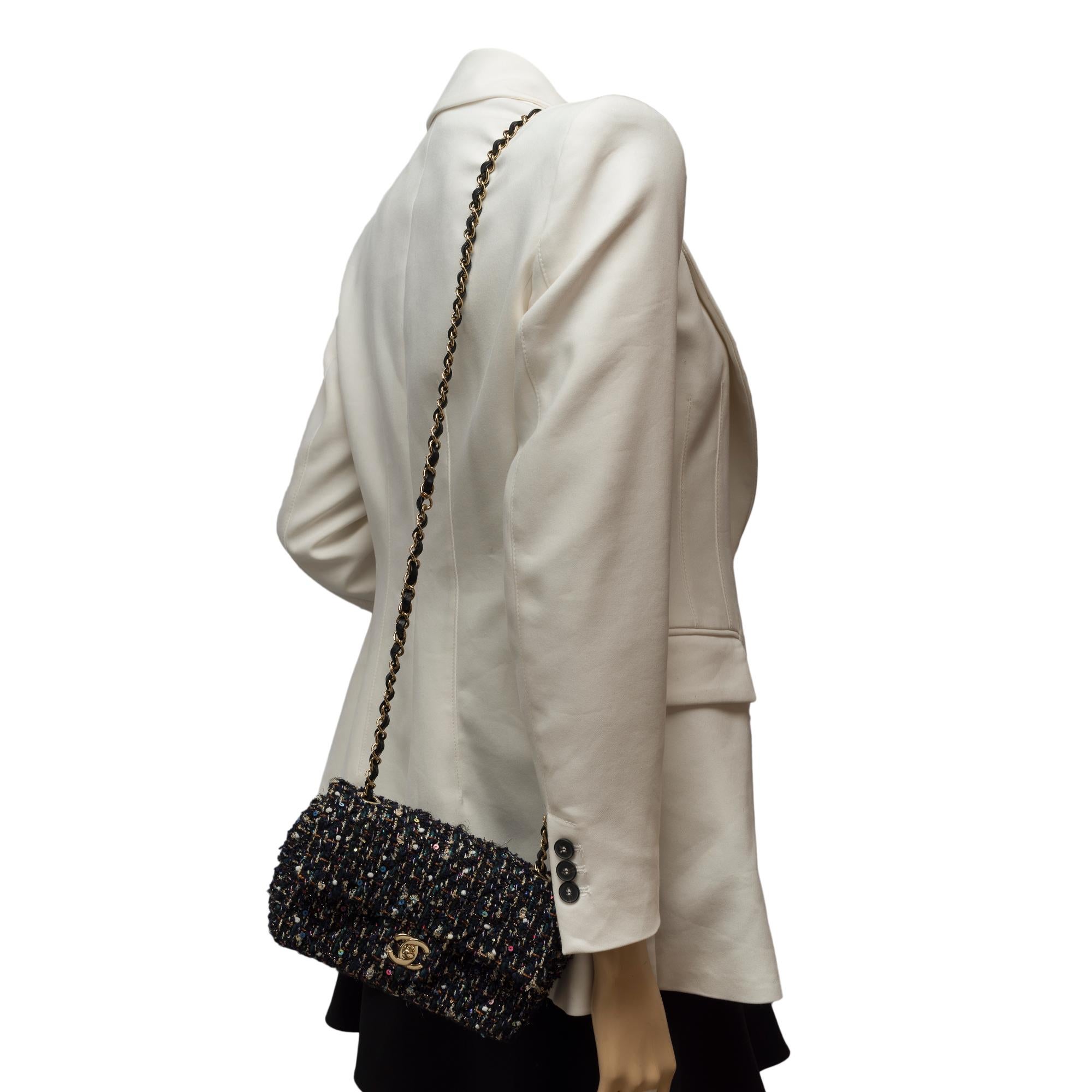 Chanel Mini Timeless shoulder flap bag in Multicolor Tweed & Sequins , CHW 9