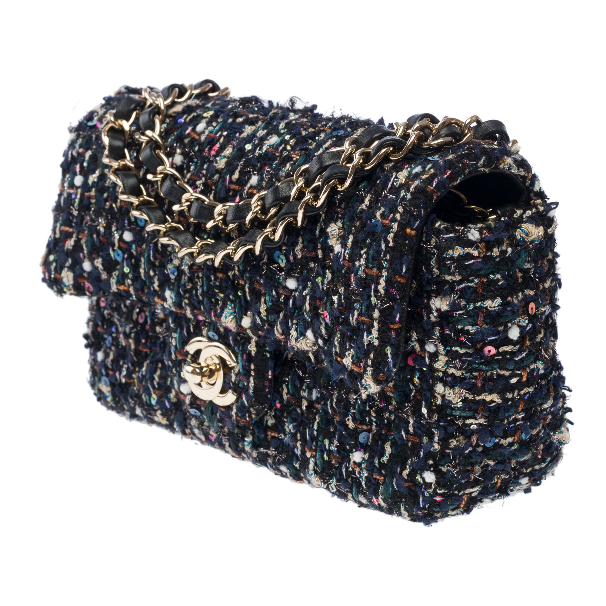 Chanel Mini Timeless shoulder flap bag in Multicolor Tweed & Sequins , CHW 1