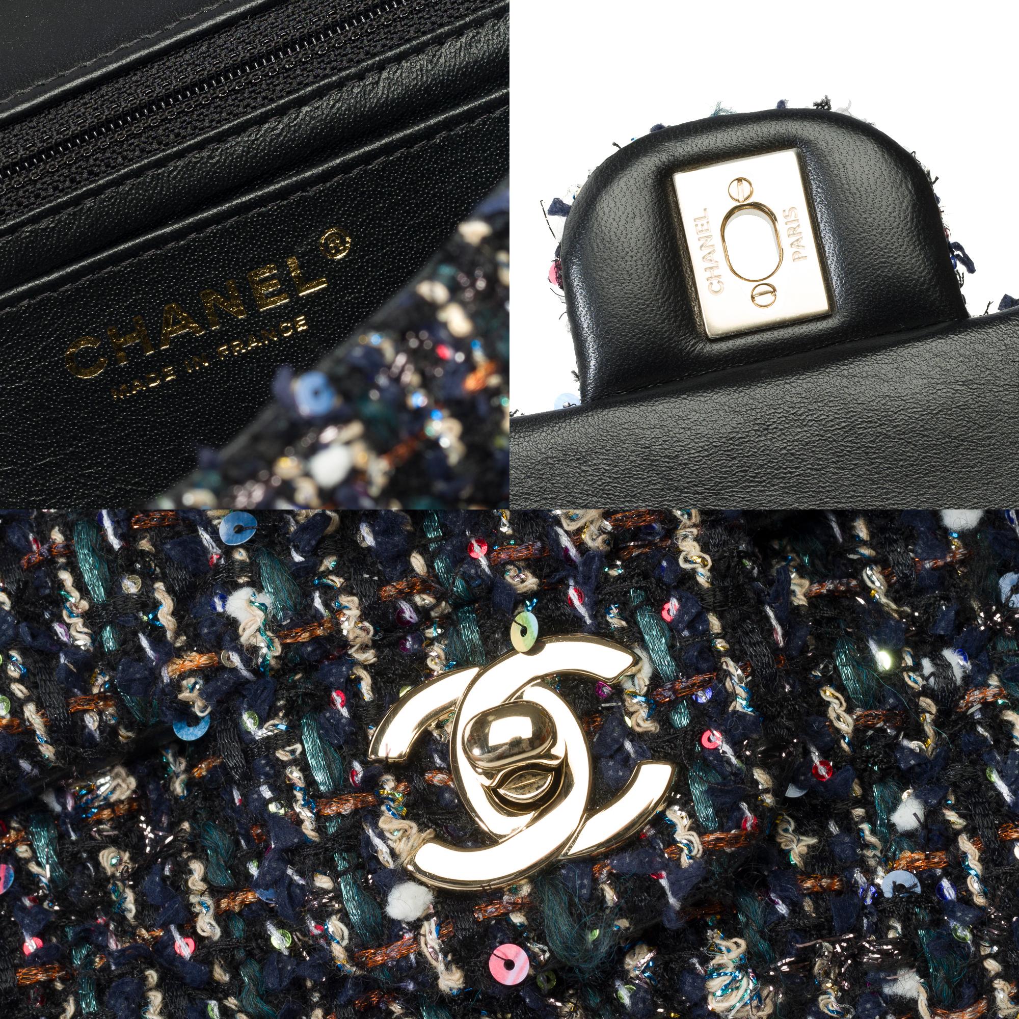 Chanel Mini Timeless shoulder flap bag in Multicolor Tweed & Sequins , CHW 3