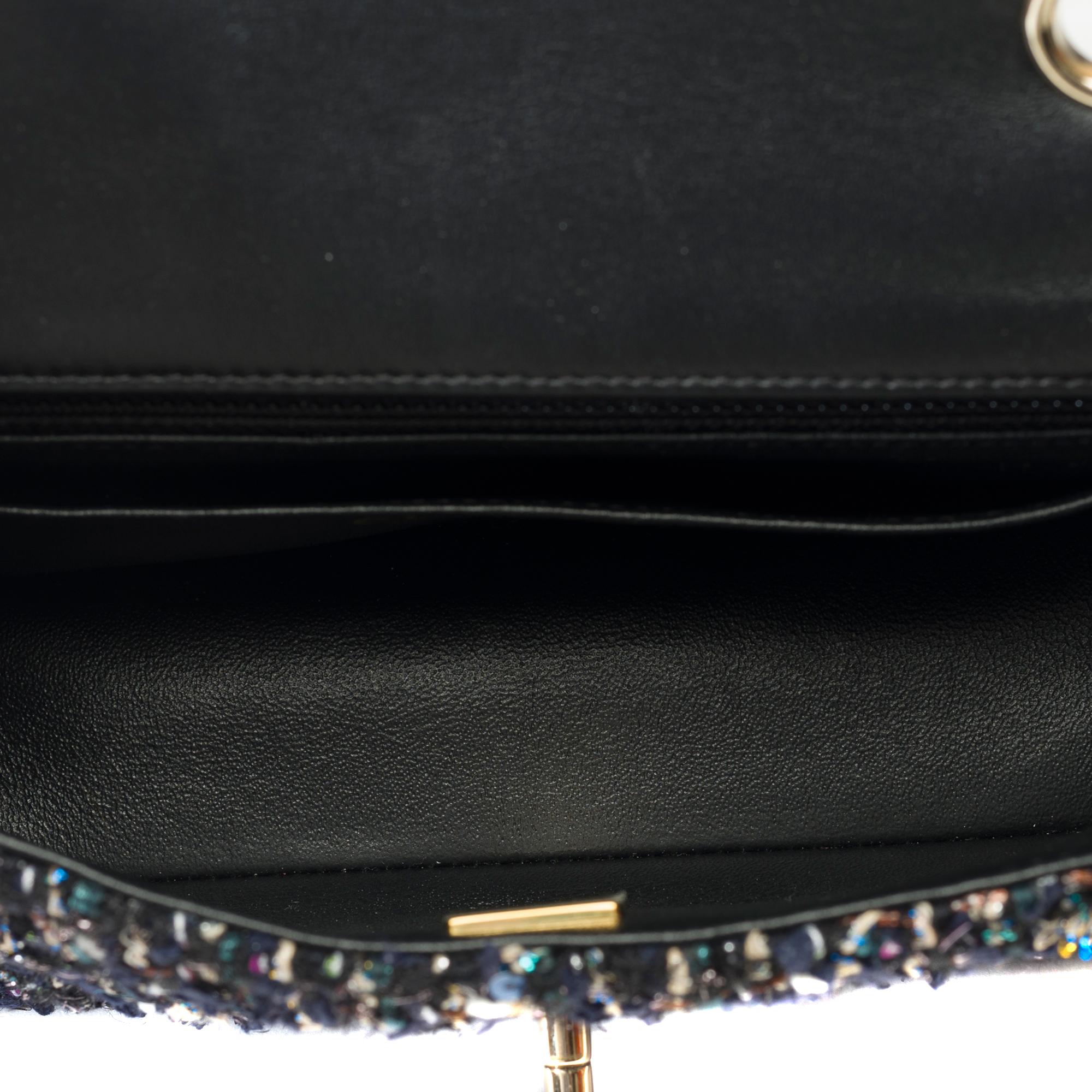 Chanel Mini Timeless shoulder flap bag in Multicolor Tweed & Sequins , CHW 5