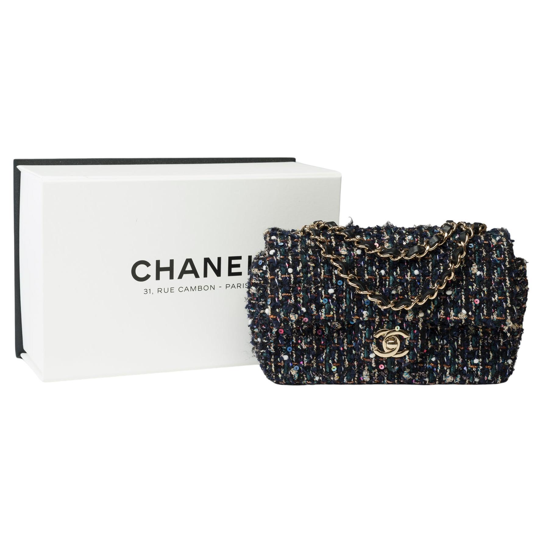 Chanel Mini Timeless shoulder flap bag in Multicolor Tweed & Sequins , CHW