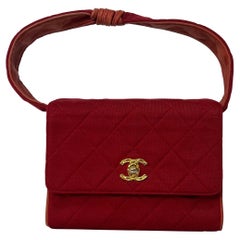Chanel Mini Top Handle Bag Red Fabric Gold Hardware