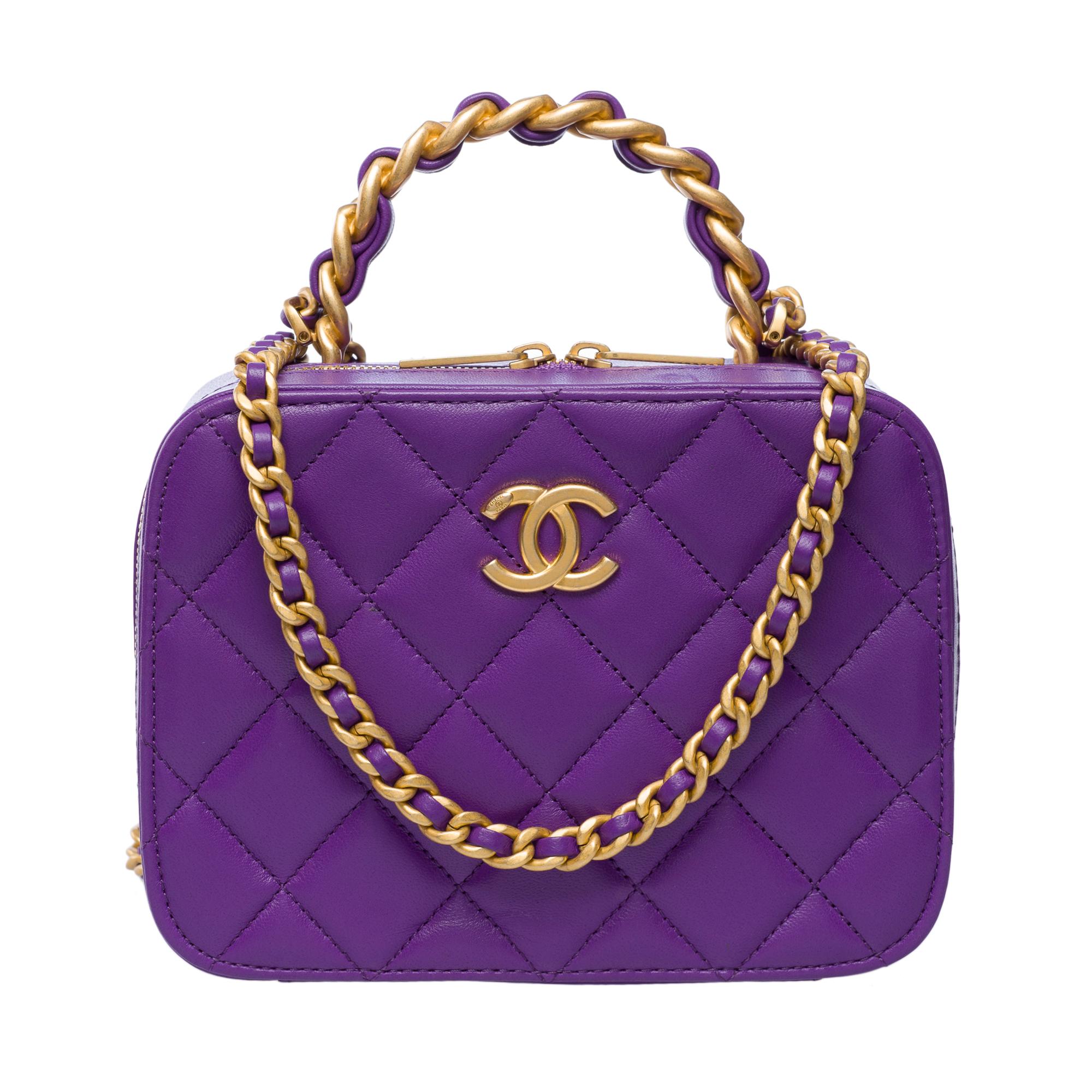 Purple Chanel Mini vanity bag in purple quilted lambskin leather, AGHW