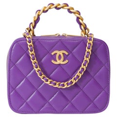 Chanel Mini vanity bag in purple quilted lambskin leather, AGHW