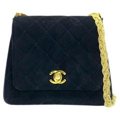 Chanel Mini Vintage Black Suede Leather Gold Chain Crossbody Bag