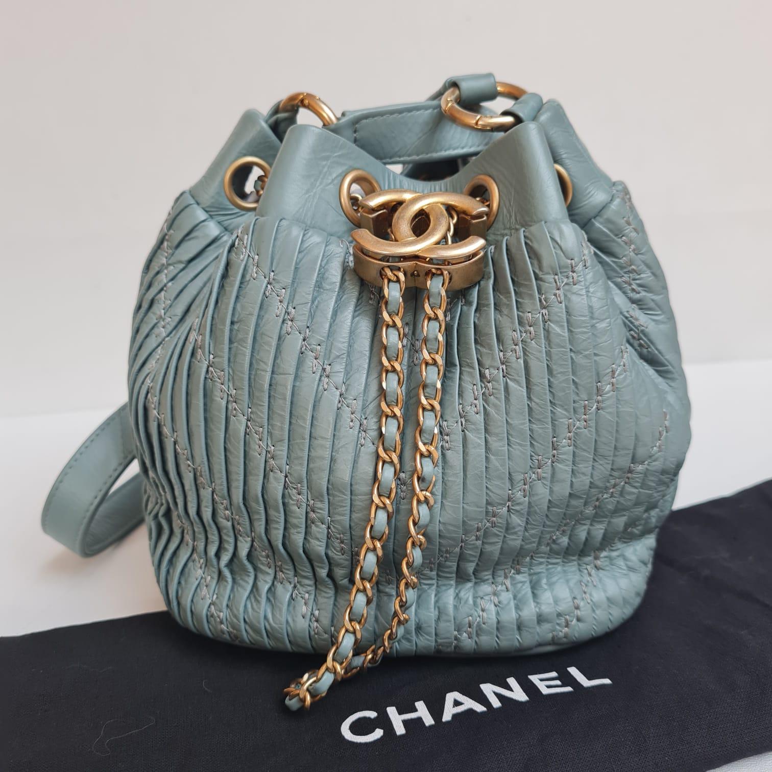 Chanel Mint Blue Mini Coco Pleats Drawstring Bucket Bag 7