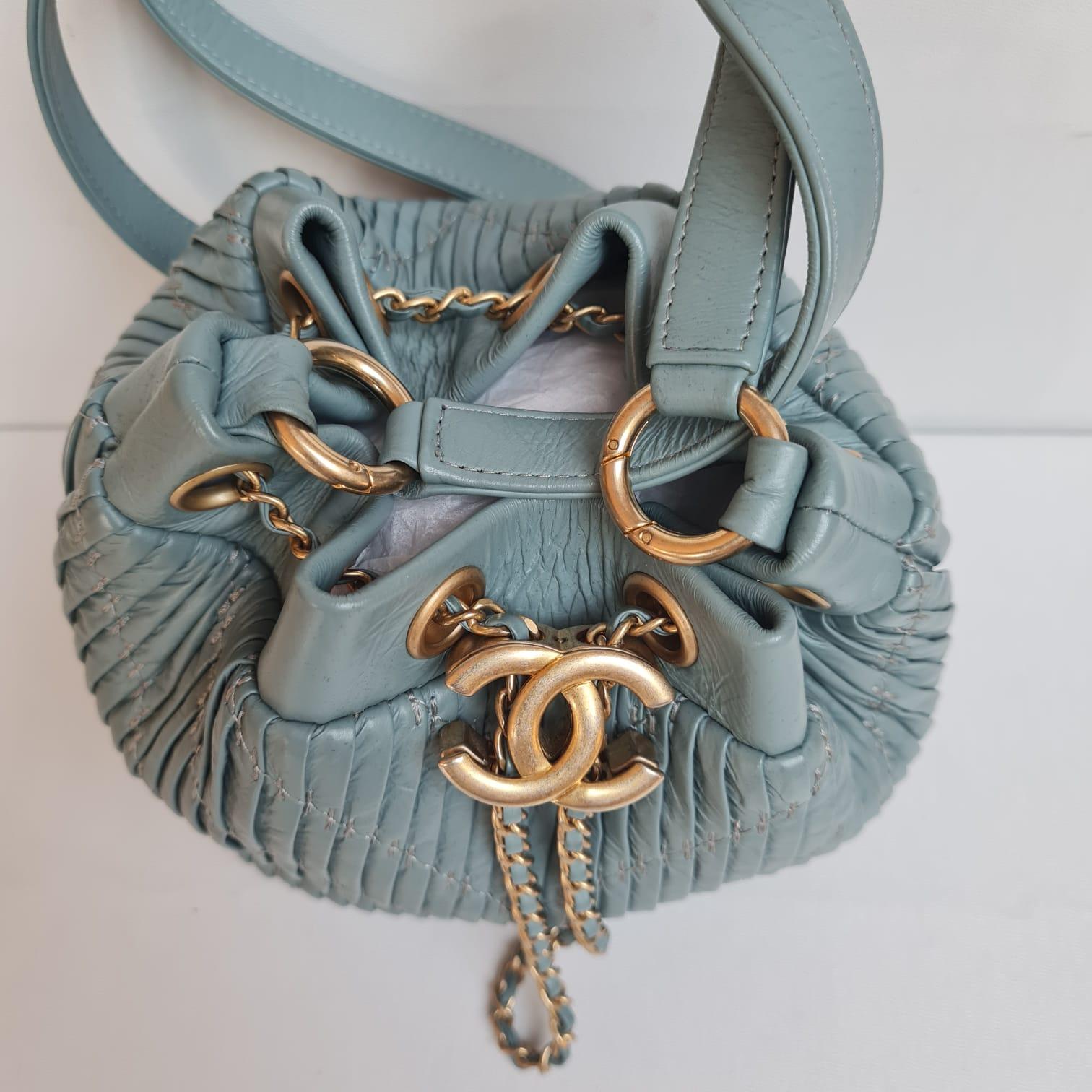 Chanel Mint Blue Mini Coco Pleats Drawstring Bucket Bag 8