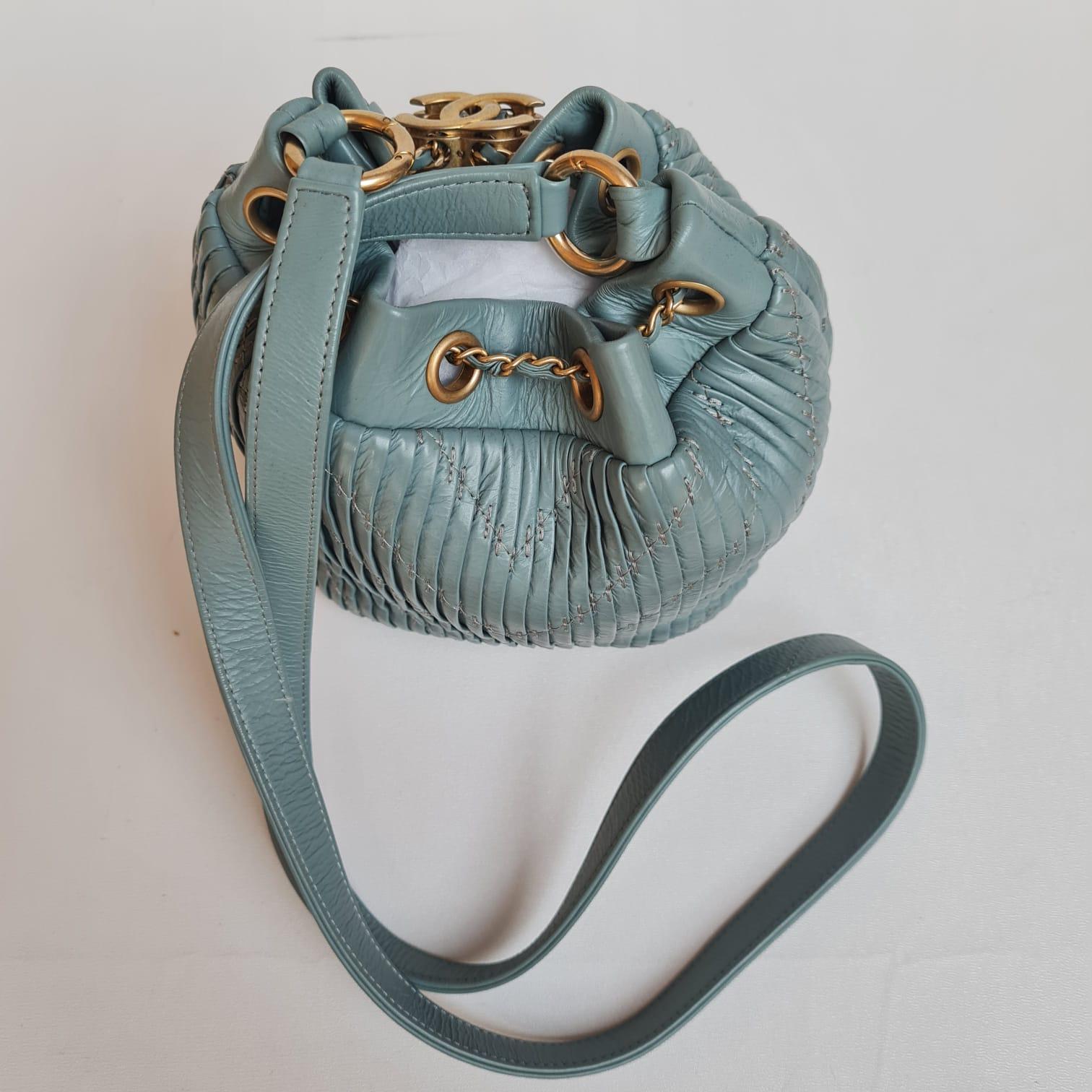 Chanel Mint Blue Mini Coco Pleats Drawstring Bucket Bag 9
