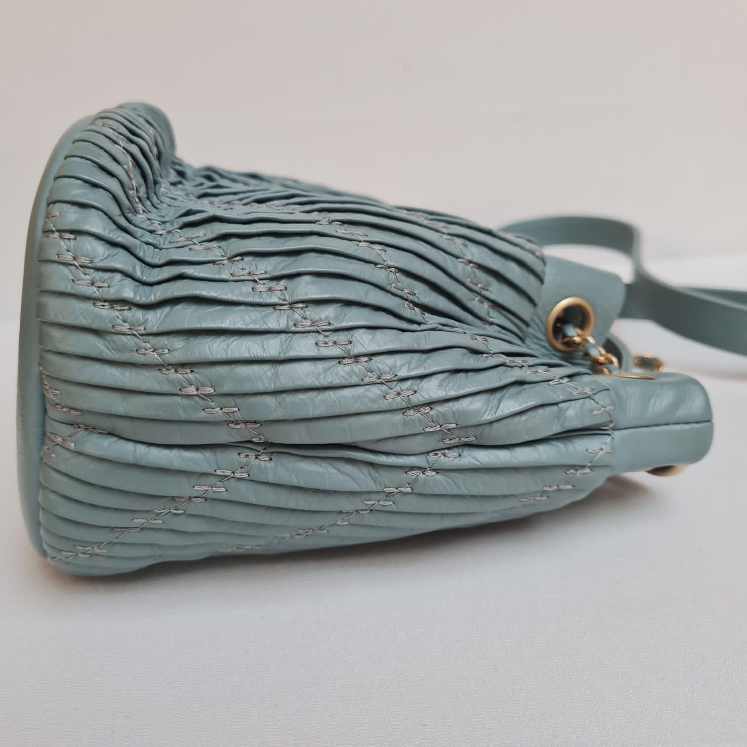 Chanel Mint Blue Mini Coco Pleats Drawstring Bucket Bag 1