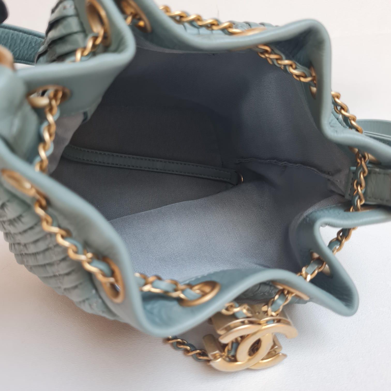 Chanel Mint Blue Mini Coco Pleats Drawstring Bucket Bag 5