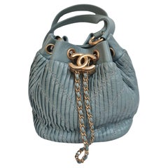 Chanel Mint Blue Mini Coco Pleats Drawstring Bucket Bag