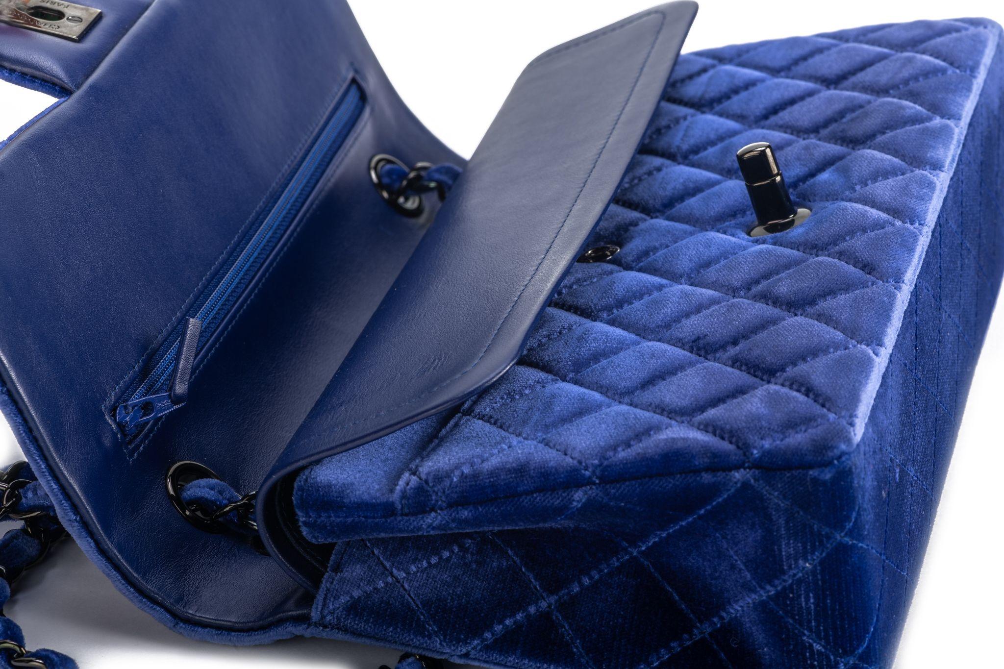 Chanel Mint Blue Velvet Double Flap Bag For Sale 3