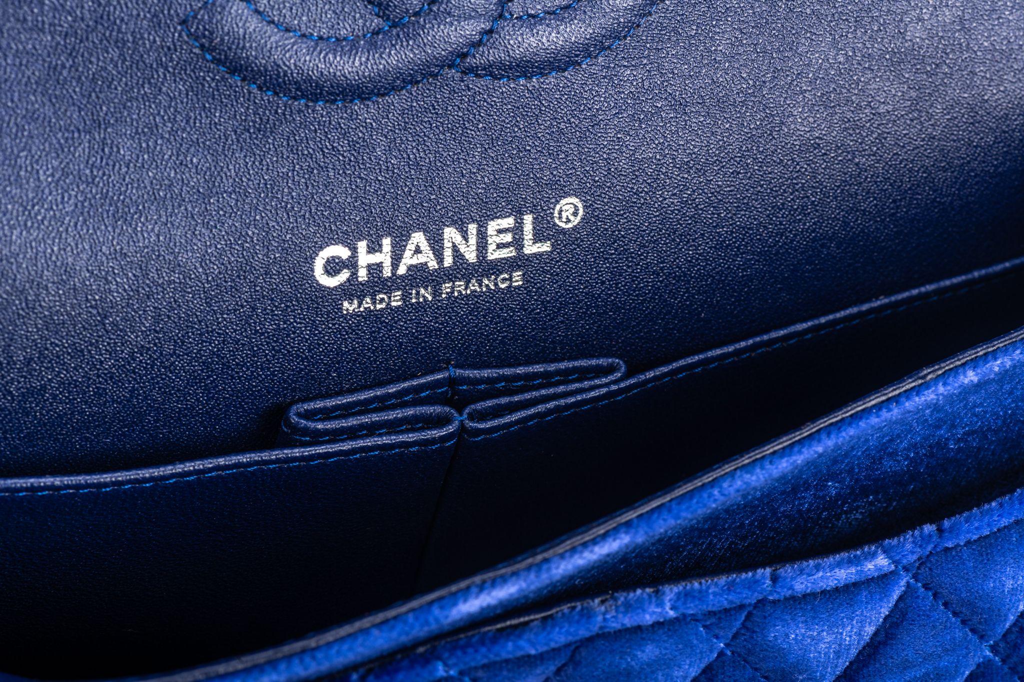 Chanel Mint Blue Velvet Double Flap Bag For Sale 4