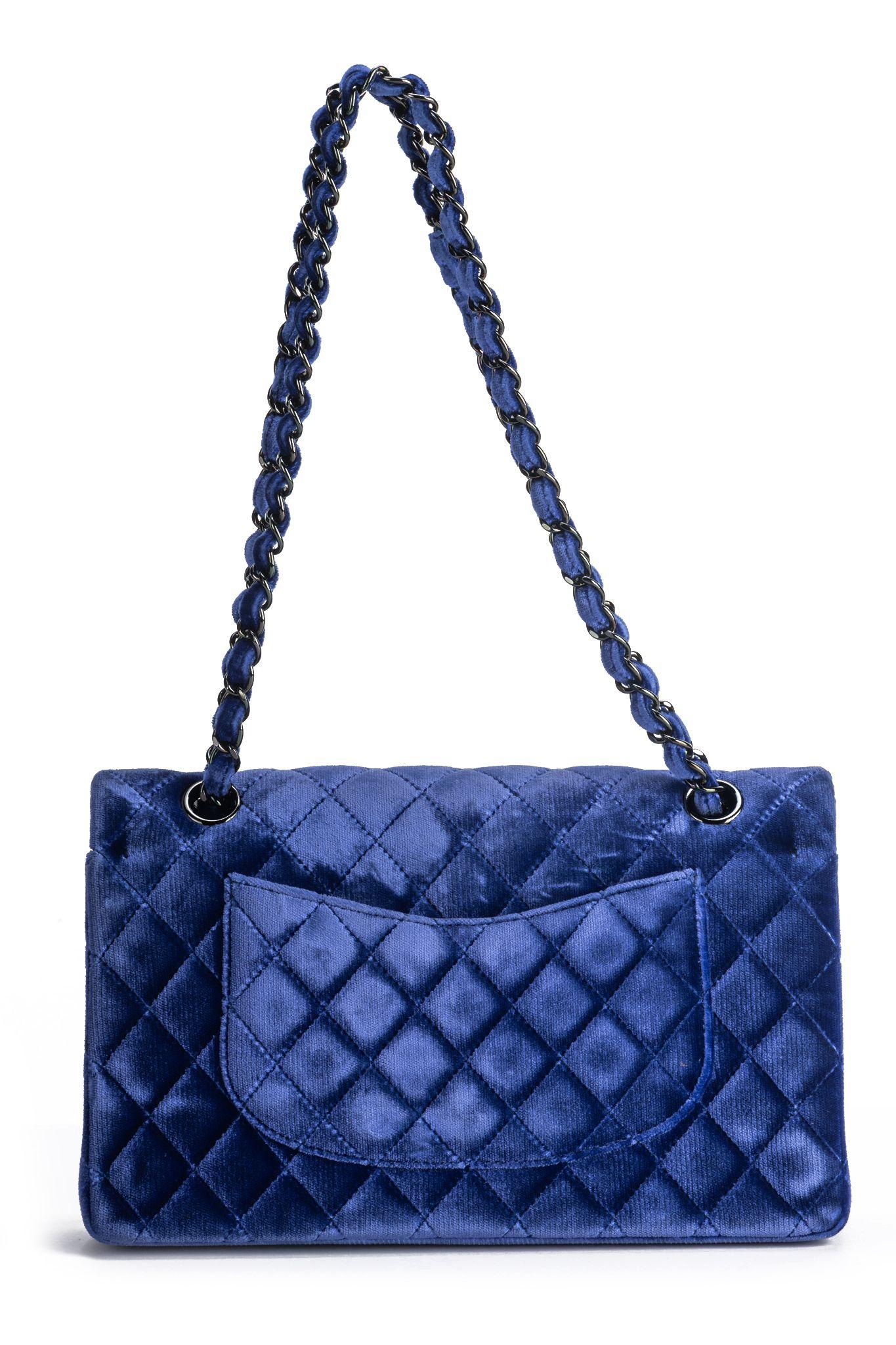 chanel blue velvet bag