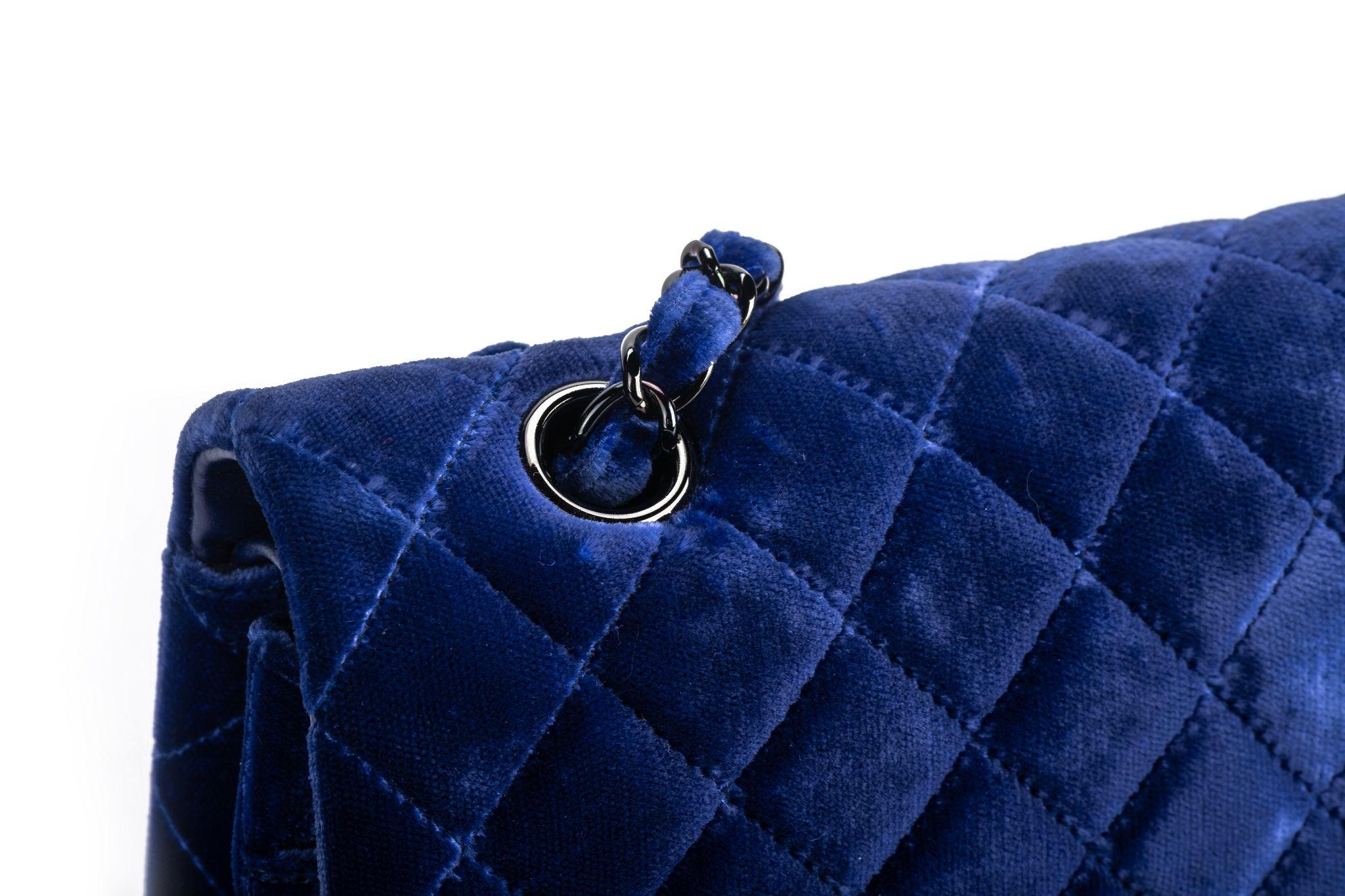 Chanel Mint Blue Velvet Double Flap Bag For Sale 1