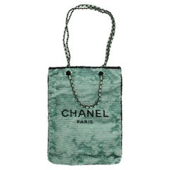 CHANEL mint green 24S LOGO SEQUIN TOTE Bag