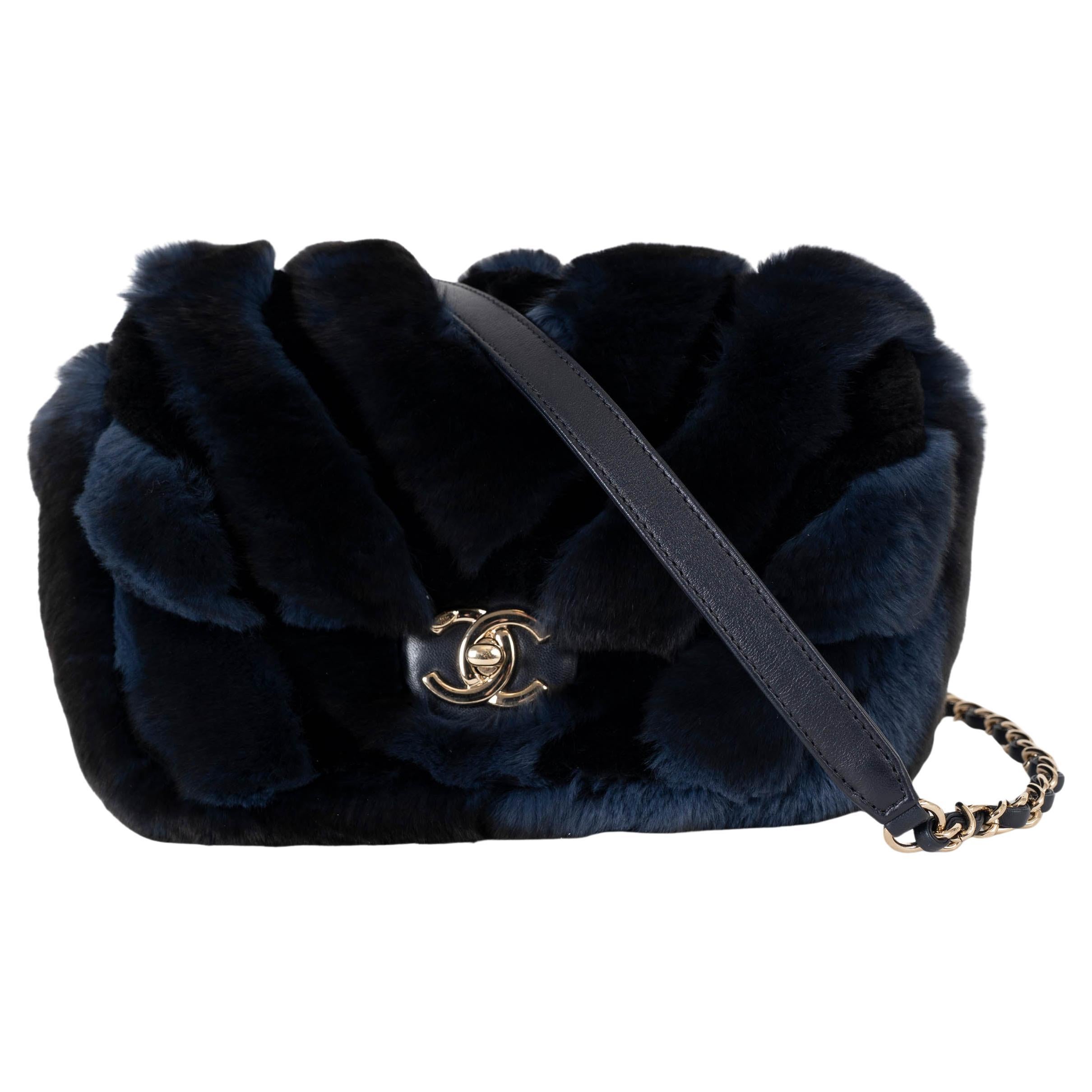 CHANEL  blue 2018 ORYLAG FUR Mini Flap Shoulder Bag For Sale