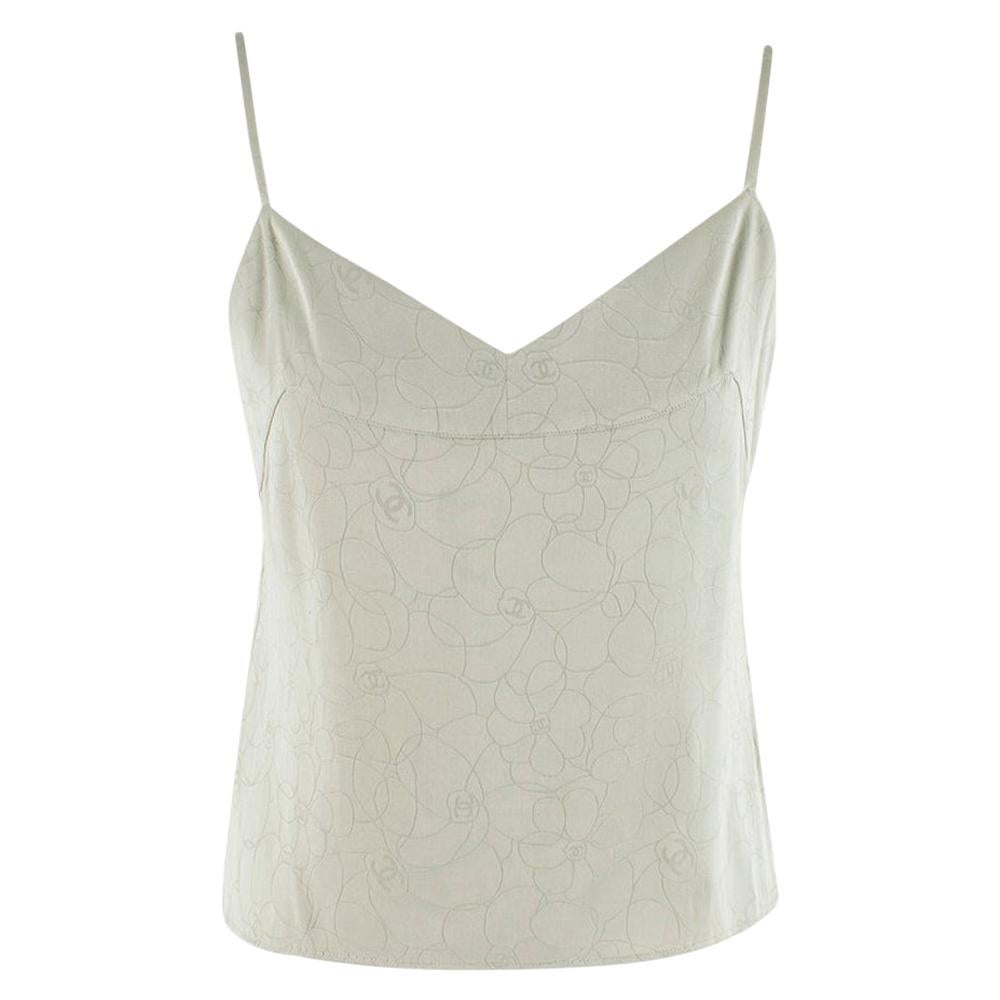 Chanel Mint Green Camellia Embroidered Camisole Top - Size US 6 For Sale