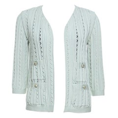 Chanel Mint Green Cotton Blend Perforated Knit Cardigan S