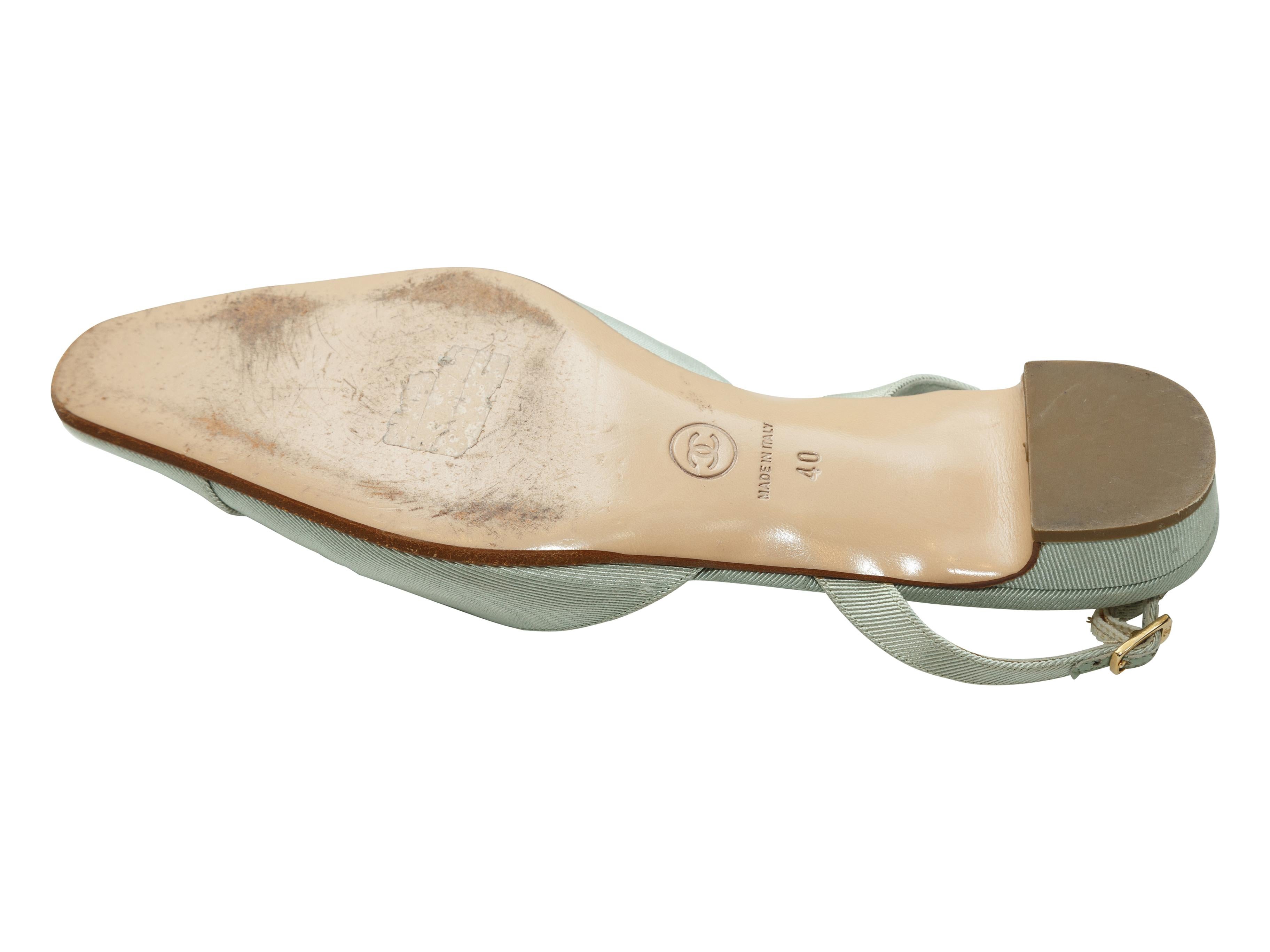 Gray Chanel Mint Green Grosgrain Camellia Flats