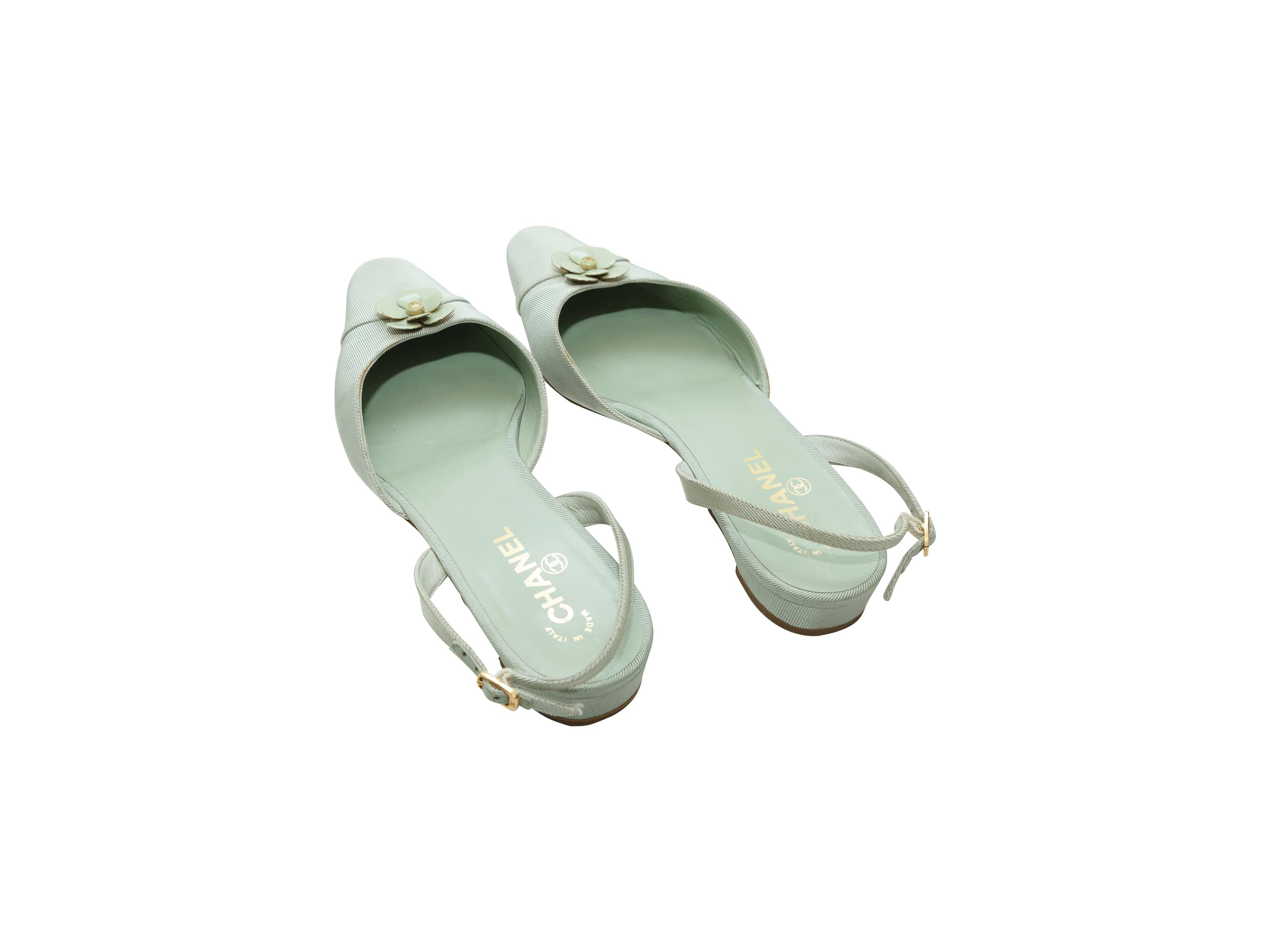 Chanel Mint Green Grosgrain Camellia Flats In Good Condition In New York, NY