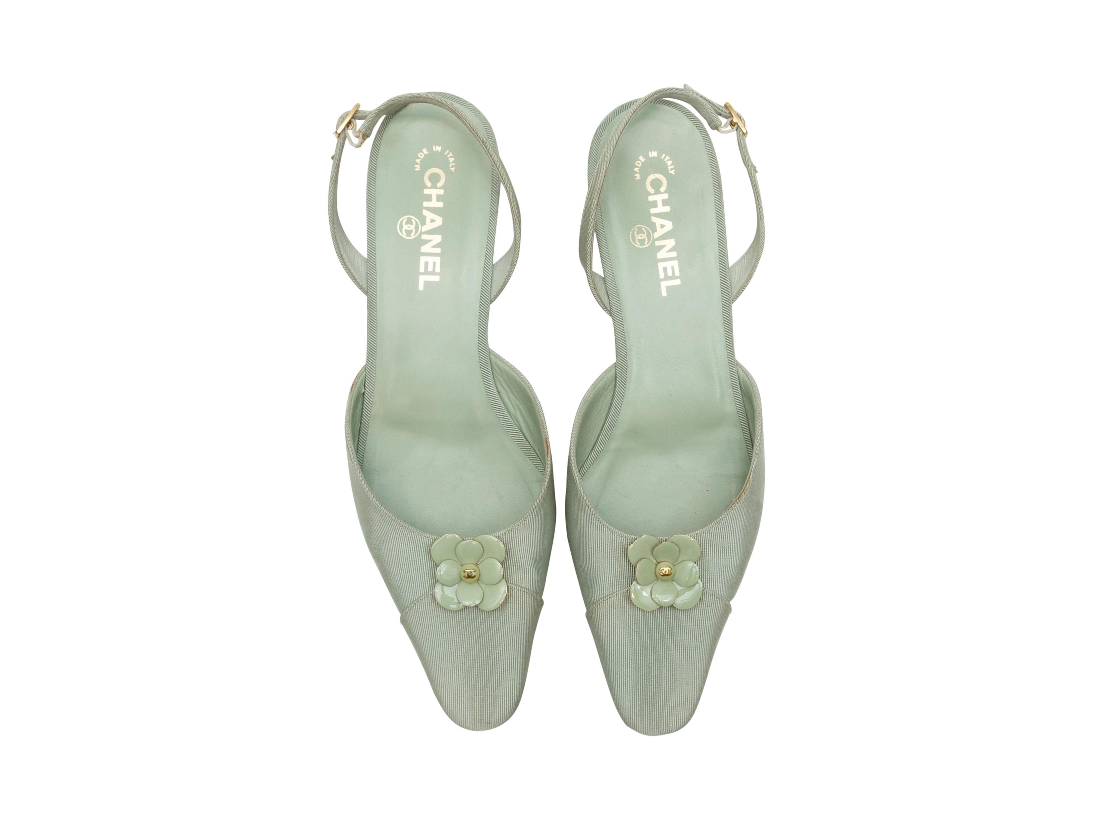 Chanel Mint Green Grosgrain Camellia Flats 1