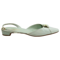 Chanel Mint Green Grosgrain Camellia Flats