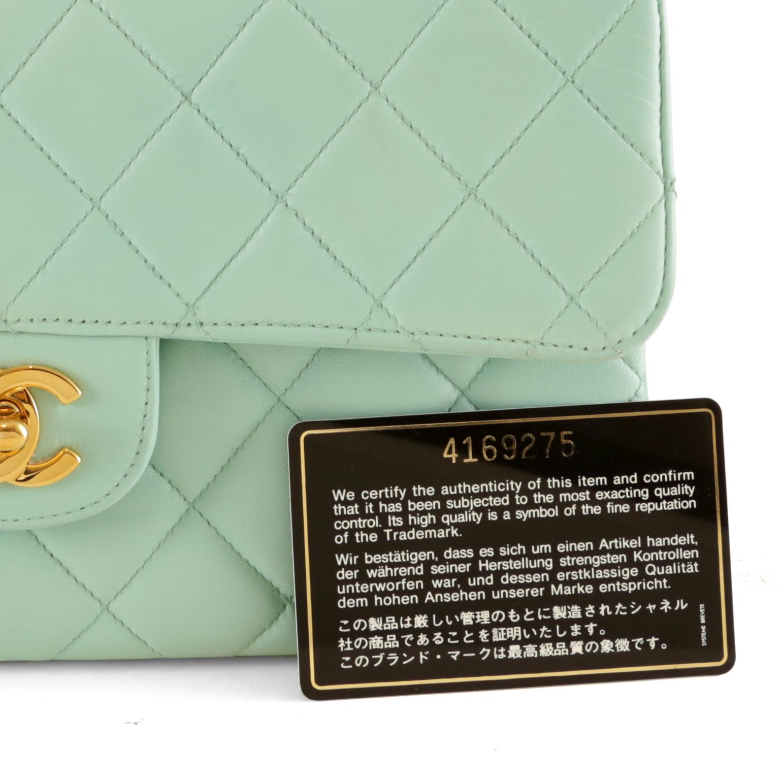 Chanel Mint Green Leather Double Sided Classic Bag 4