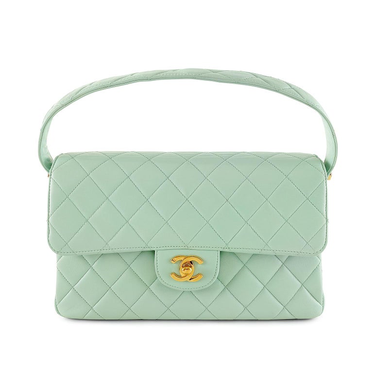 Chanel Mint Green Leather Double Sided Classic Bag at 1stDibs