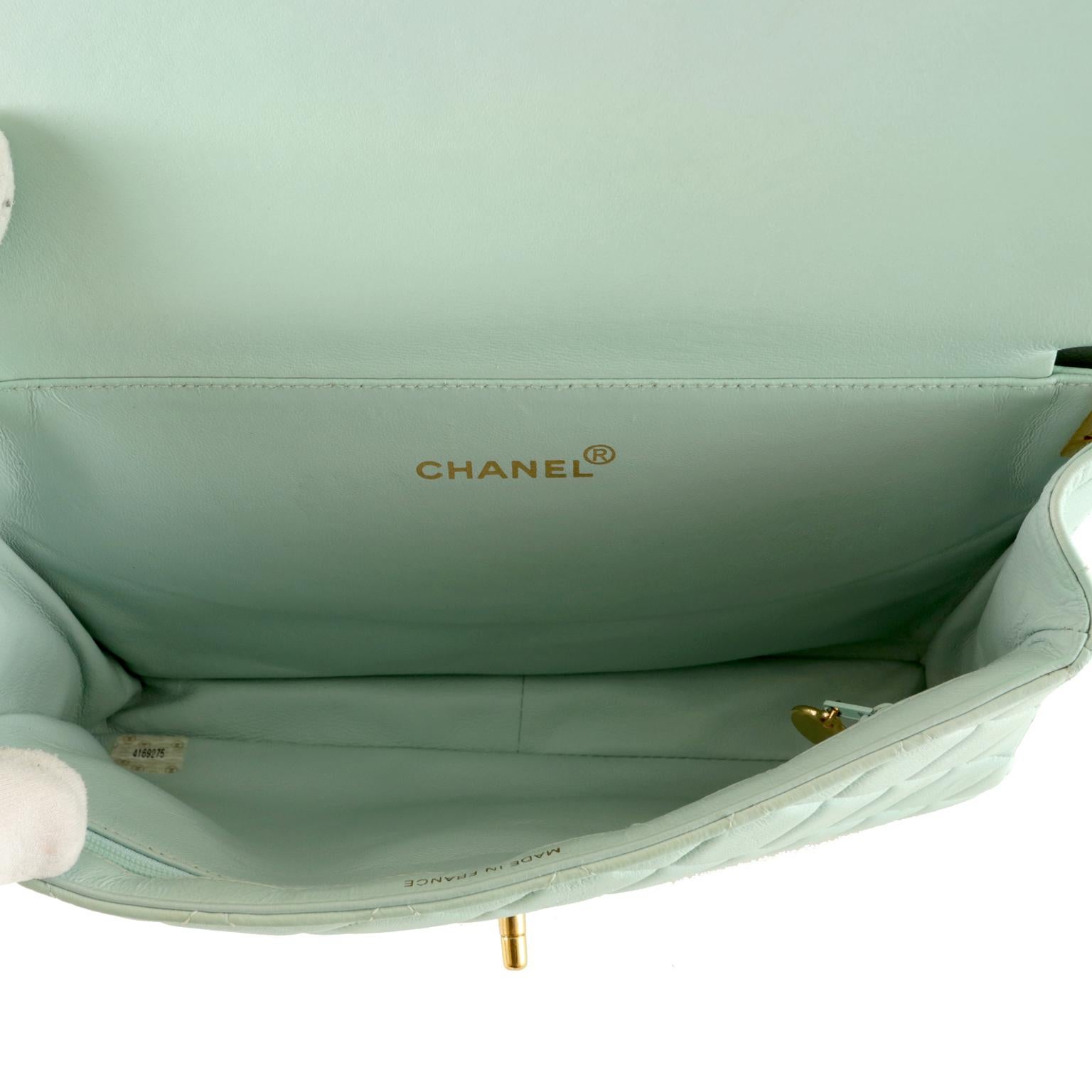 Chanel Mint Green Leather Double Sided Classic Bag In Excellent Condition In Palm Beach, FL