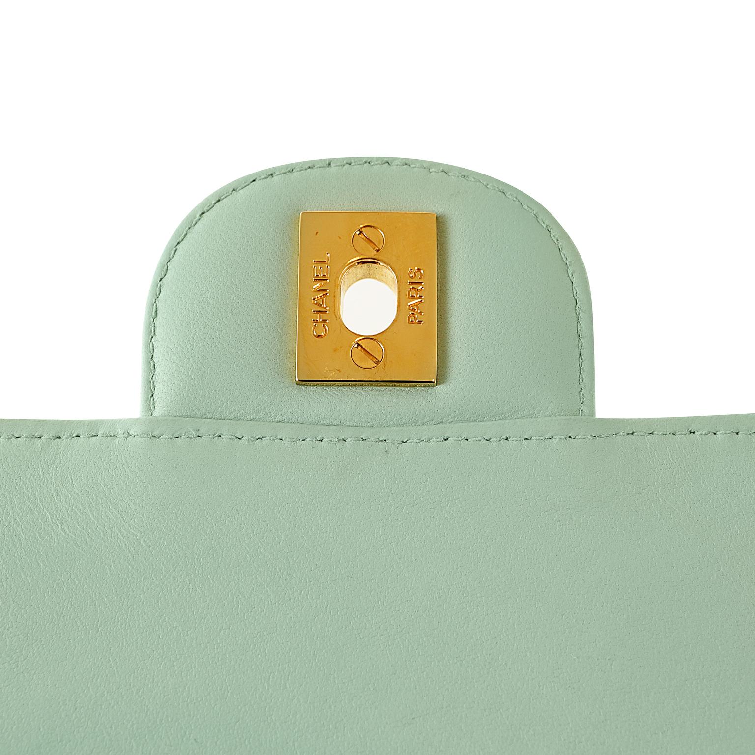 Chanel Mint Green Leather Double Sided Classic Bag 2
