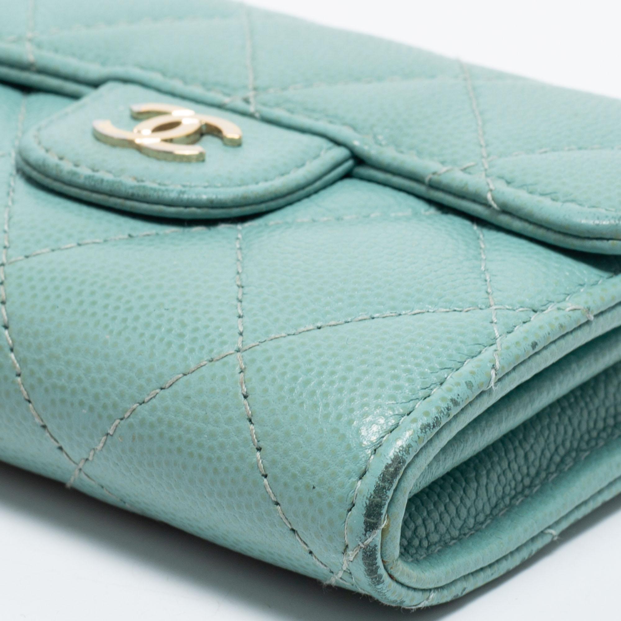 Chanel Mint Green Quilted Caviar Leather Small Classic Flap Wallet 4