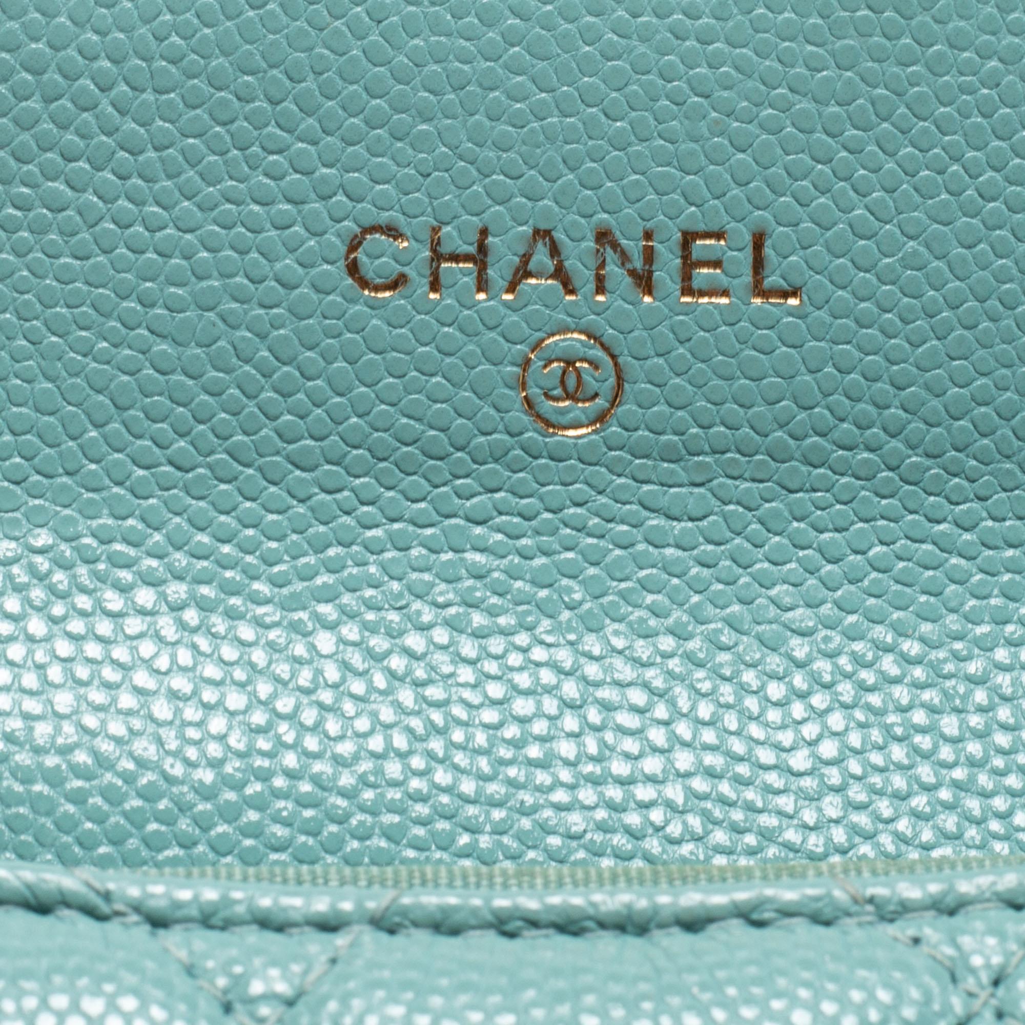 Women's Chanel Mint Green Quilted Caviar Leather Small Classic Flap Wallet