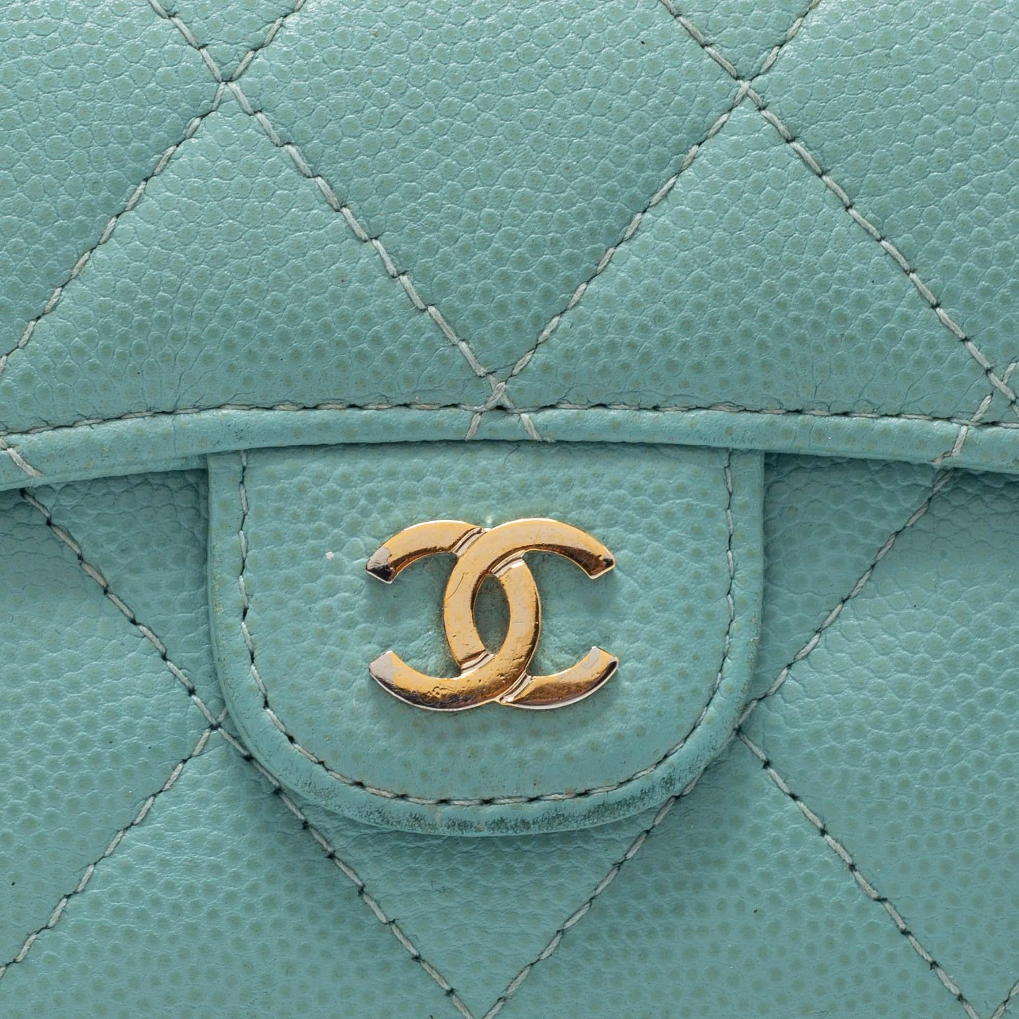 Chanel Mint Green Quilted Caviar Leather Small Classic Flap Wallet 1