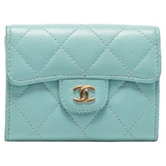 Chanel Mint Green Quilted Caviar Leather Small Classic Flap Wallet