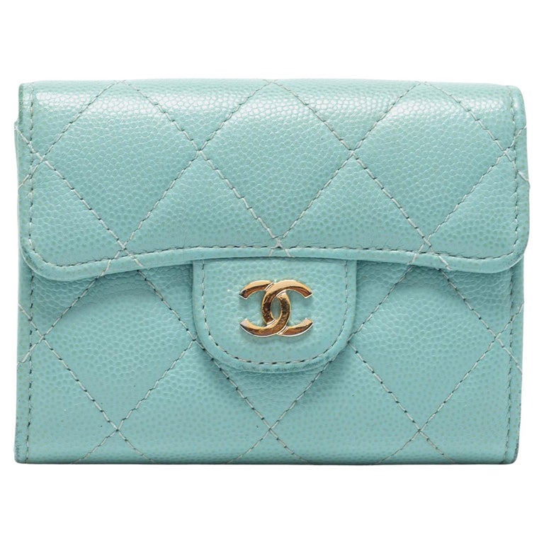 Chanel Mint Green Quilted Caviar Leather Small Classic Flap Wallet at  1stDibs