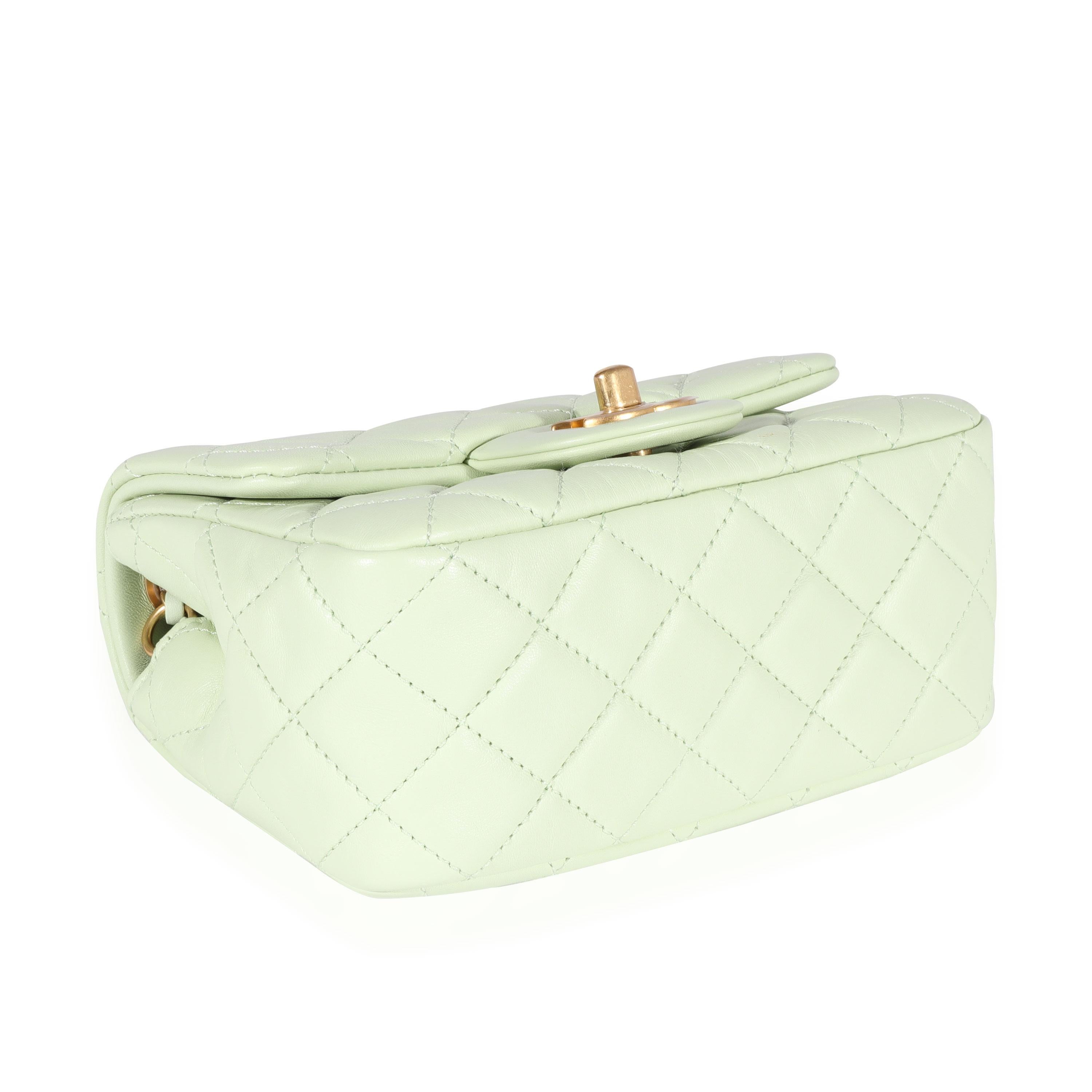 Beige Chanel Mint Green Quilted Lambskin Square Mini Pearl Crush Bag