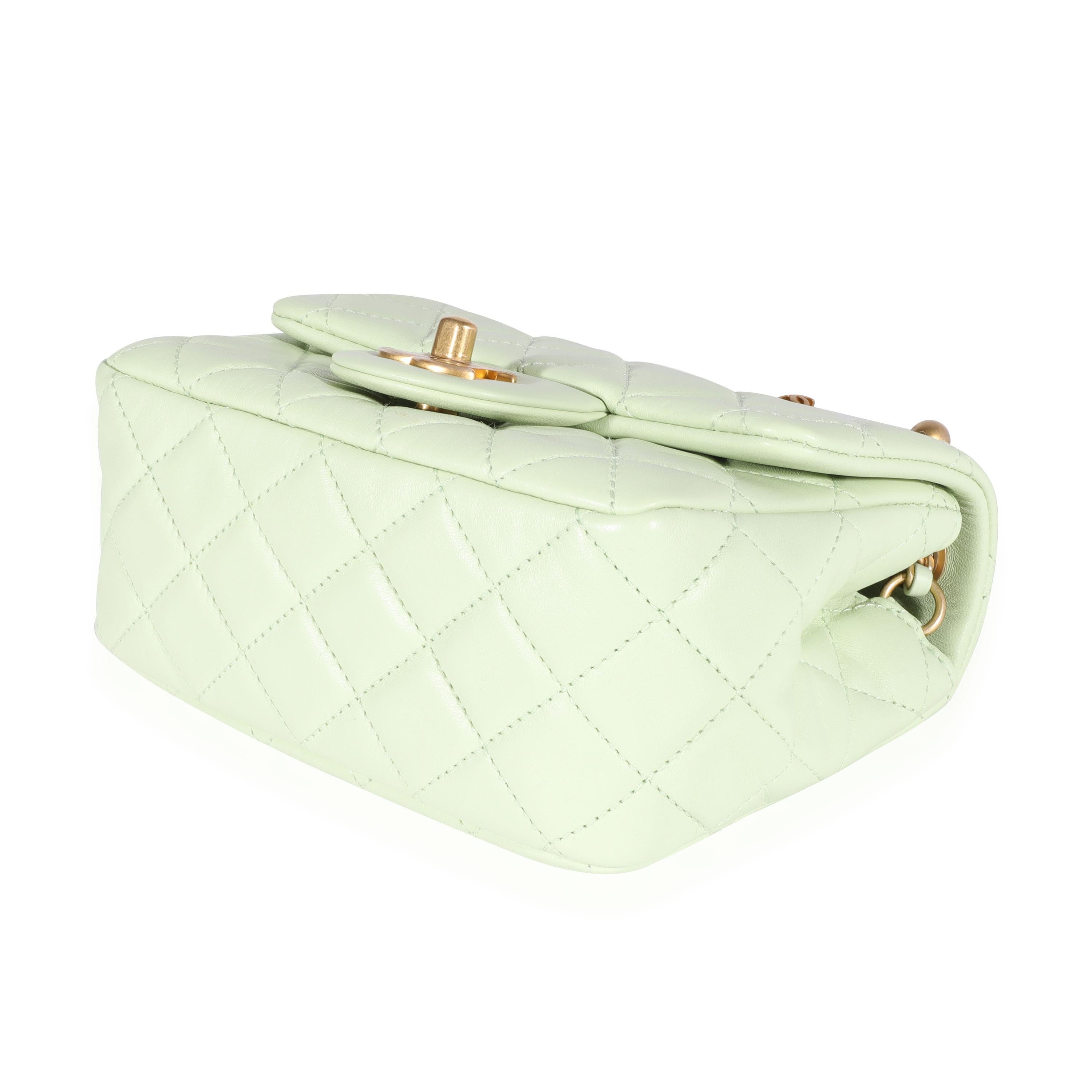 Women's Chanel Mint Green Quilted Lambskin Square Mini Pearl Crush Bag