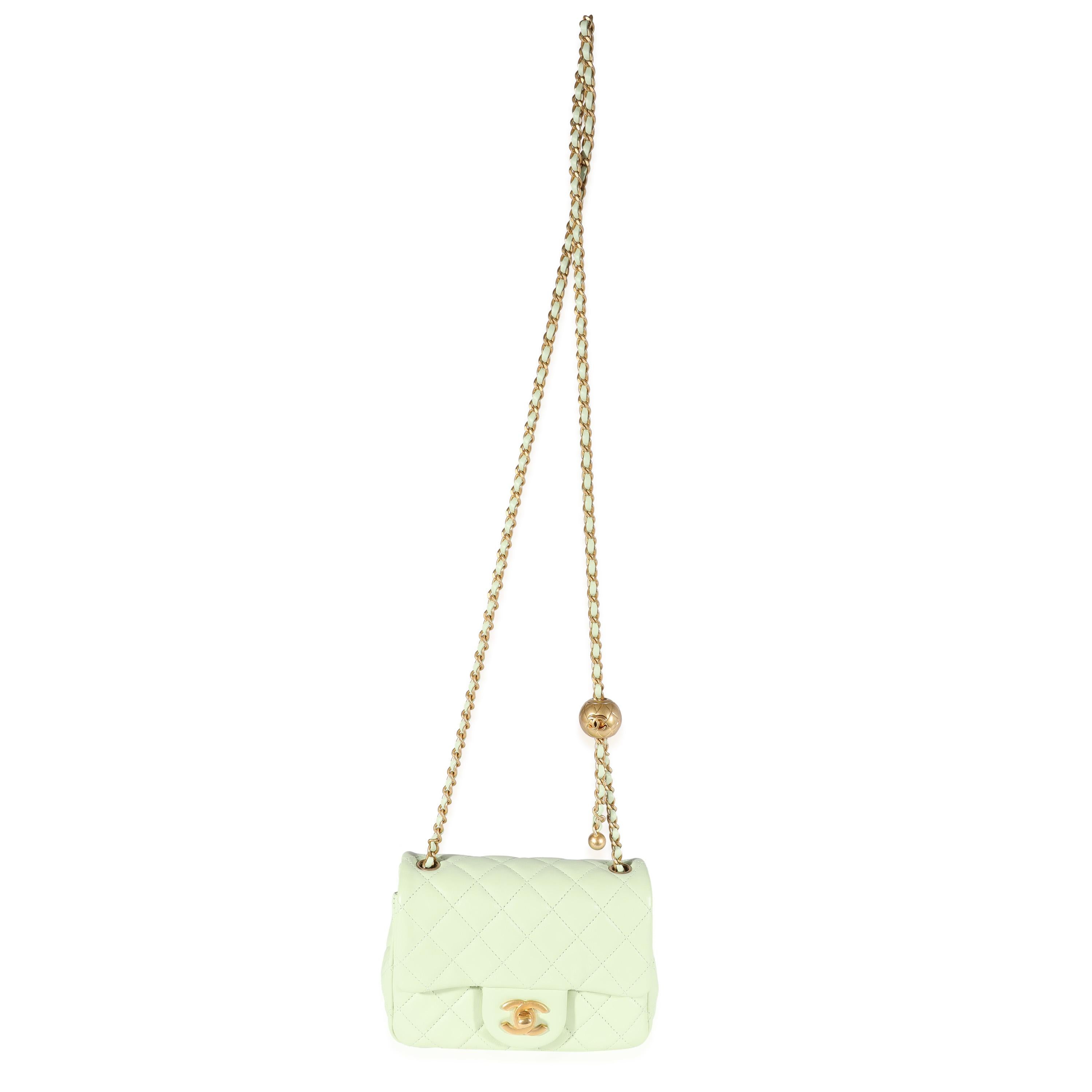Chanel Mint Green Quilted Lambskin Square Mini Pearl Crush Bag 1